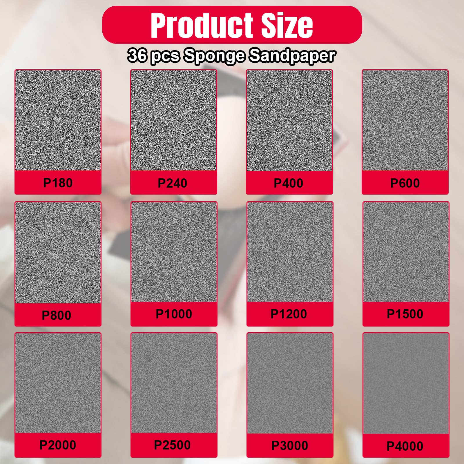 Lot 36 éponges à Poncer Qivine - Grains 180 à 4000, Pour Bois, Métal, Peinture, Humidifiable
