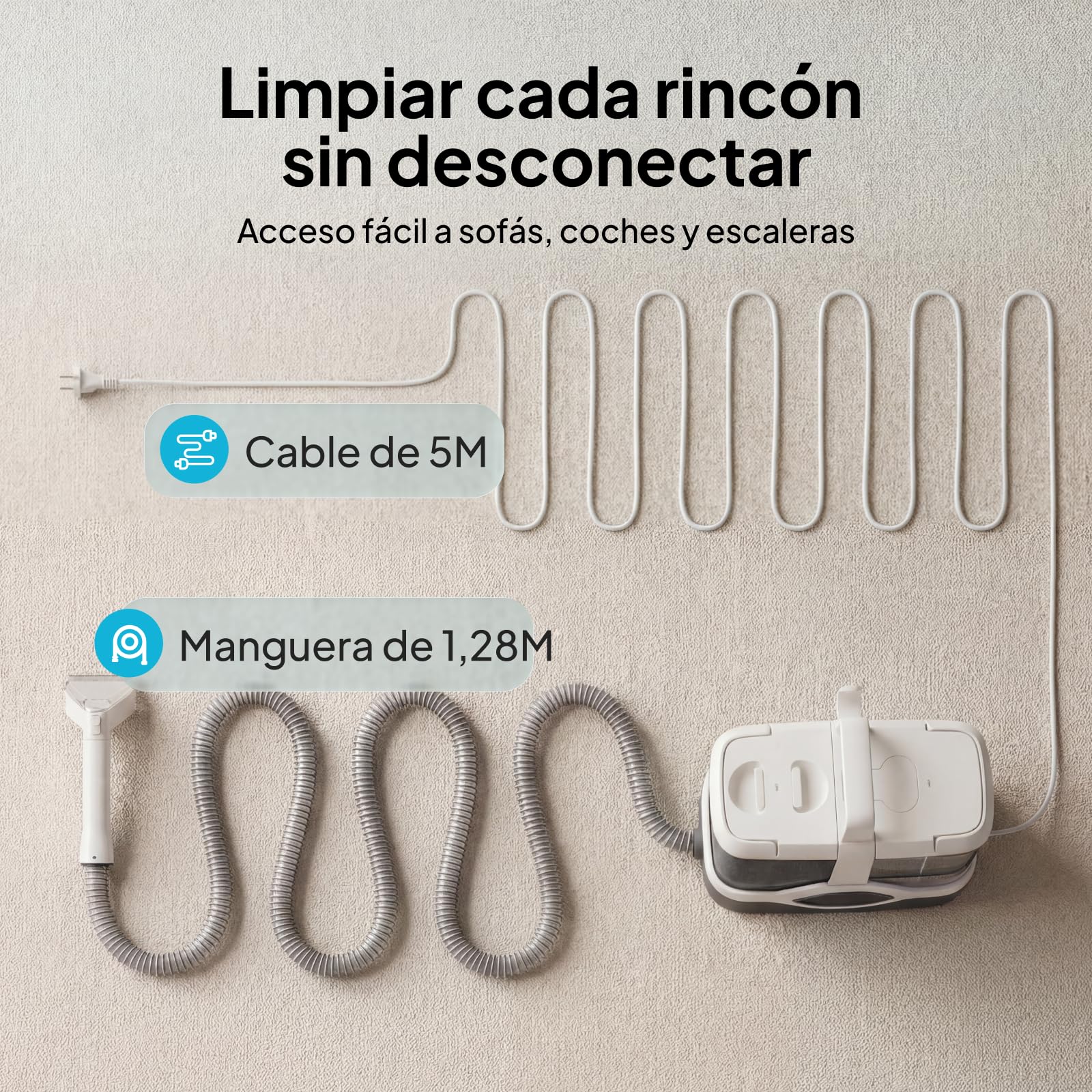 Livatro Aspiradora de Agua Tapicería, 600W 16kPa Limpiador de Tapicerías, 2,3L Depósito, Limpieza de Sofás con Función de Autolimpieza, Lava Aspiradora para Alfombras, Moquetas, Tapicería y Coche
