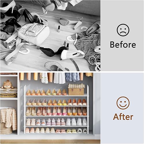 Miniatura 9 de Hoctieon Zapatero de malla de 4 niveles, estante para zapatos de entrada, organizador de almacenamiento de zapatos, zapatero para armario, ahorro de