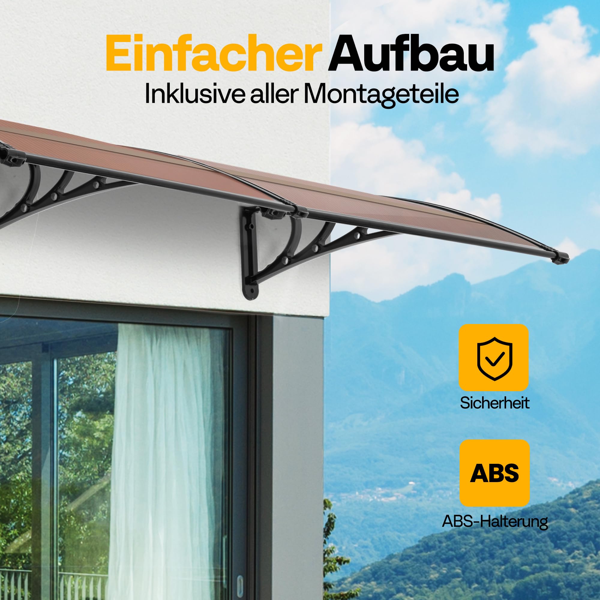 VIVOHOME Vordach für Haustür Fenster Markise 300×100cm Polycarbonat gespleißte Überdachung braun Pultbogenvordach mit schwarzer Halterung für Sonnenschutz und Regenschutz