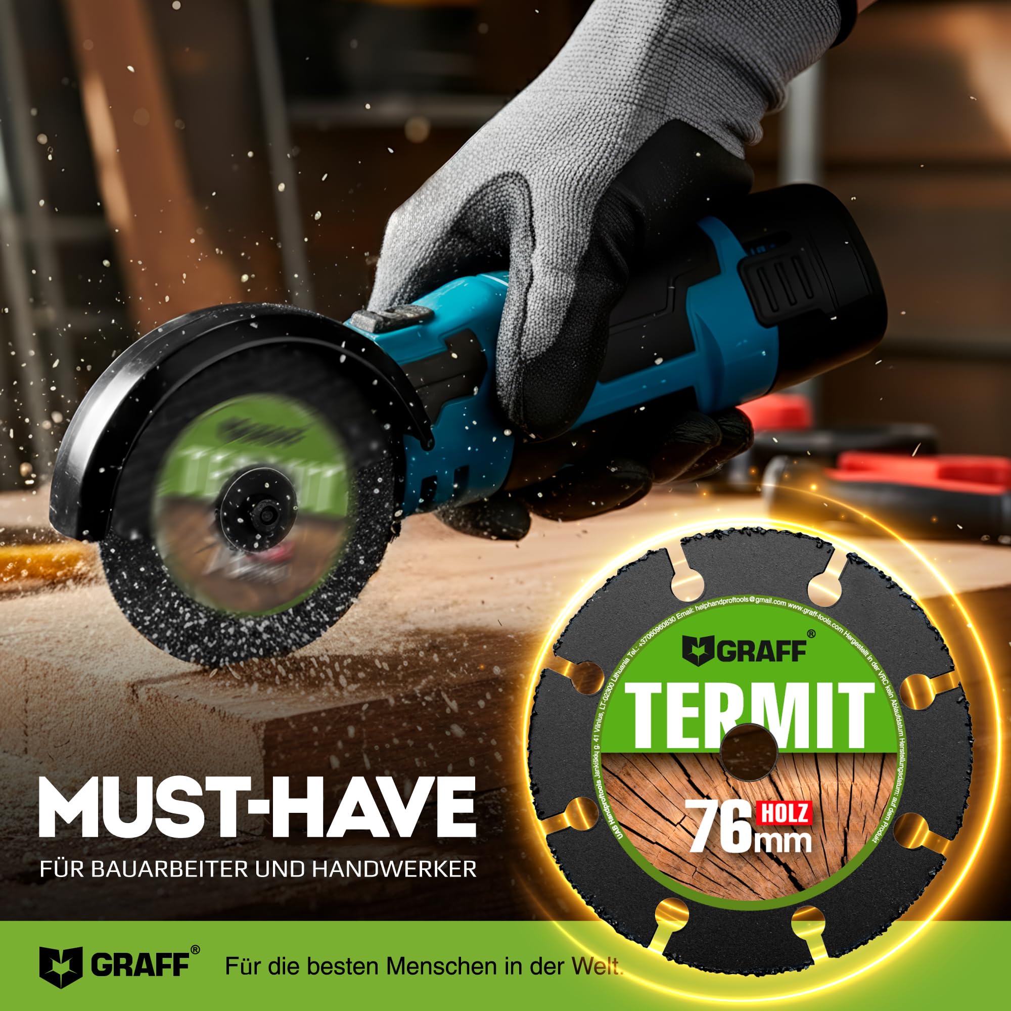 GRAFF Termit 76mm Mola da Taglio per Legno e Plastica Legno Laminato Cartongesso - Carbide Multi Wheel per Smerigliatrice Angolare - Disco da Taglio Legno 76 mm