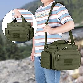 DSLEAF Tactical Gun Range Bag for 4 Handguns, Pistol Shooting Range Bag with 6X Magazine Slots and Extra Pockets for Ammo and Essentials, Green