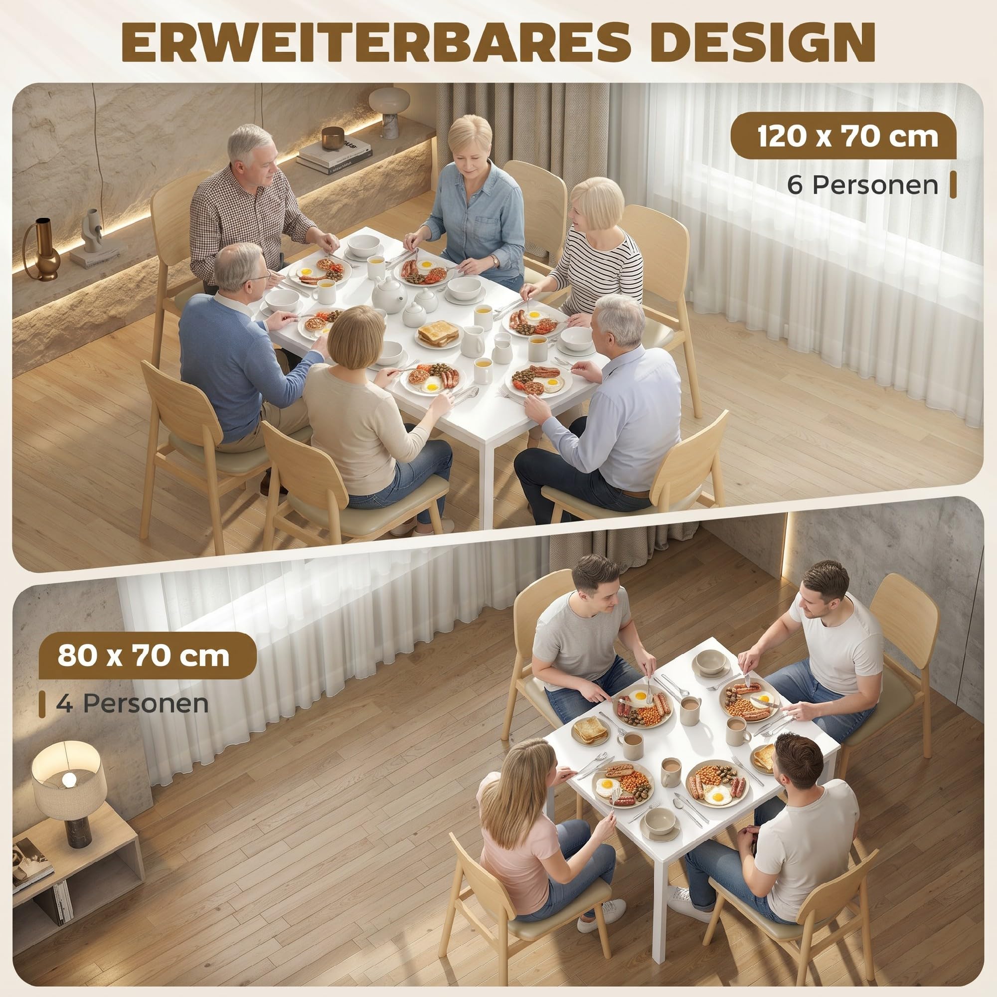 HOMCOM Esstisch Ausziehbar für 4-6 Personen 80/120 x 70 cm Weiß