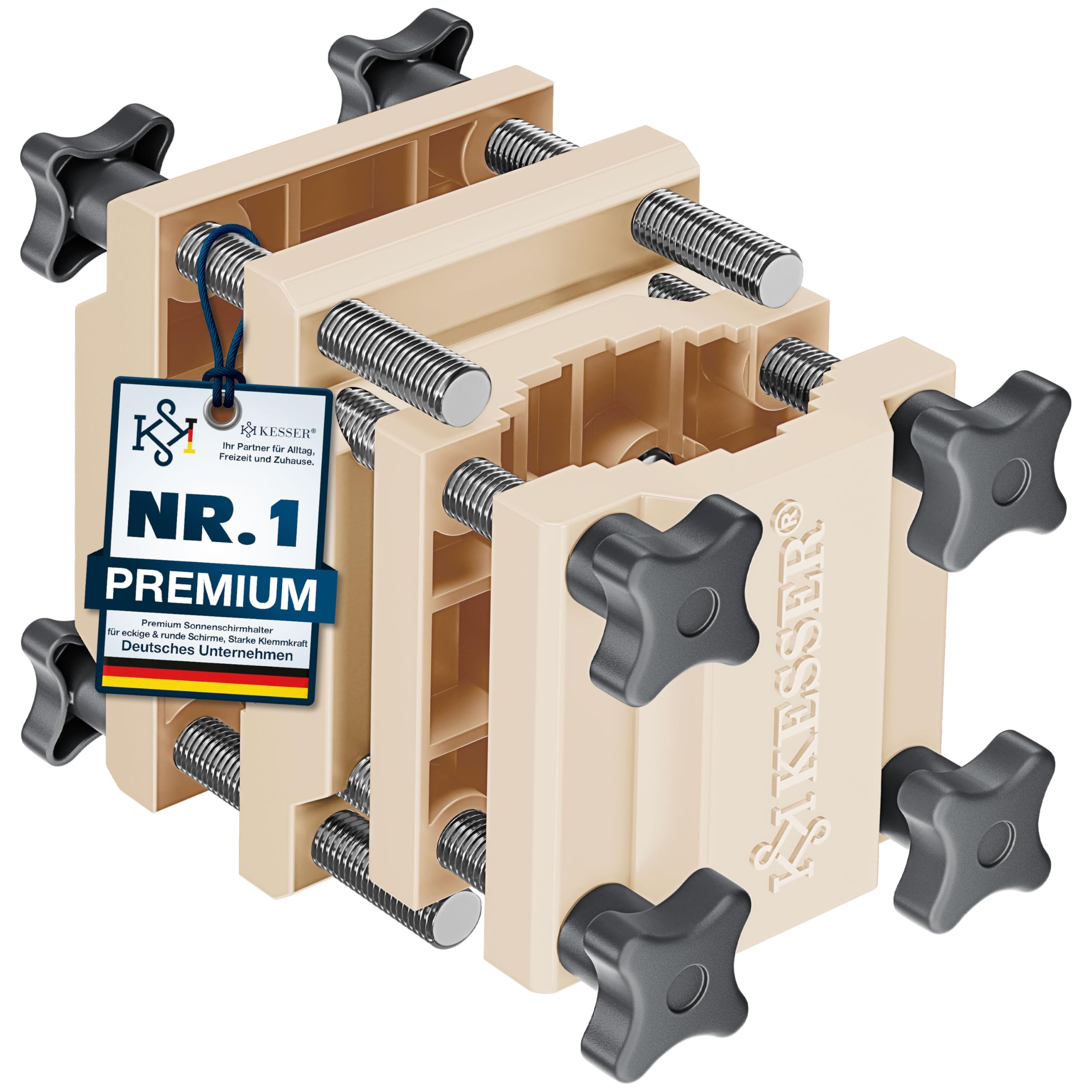 KESSER Premium Sonnenschirmhalter Universal Balkongeländer | Schirmständer für eckige und runde Schirme | Balkon Terrasse Sonnenschirm Halterung hohe Flexibilität | Starke Klemmkraft Beige/Anthrazit