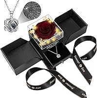 Vista 25 de Rosa preservada real a multicolor y collar con frase “te amo”, flores eternas, regalo de cumpleaños para mujer, mamá, esposa, novia, abuela, en San