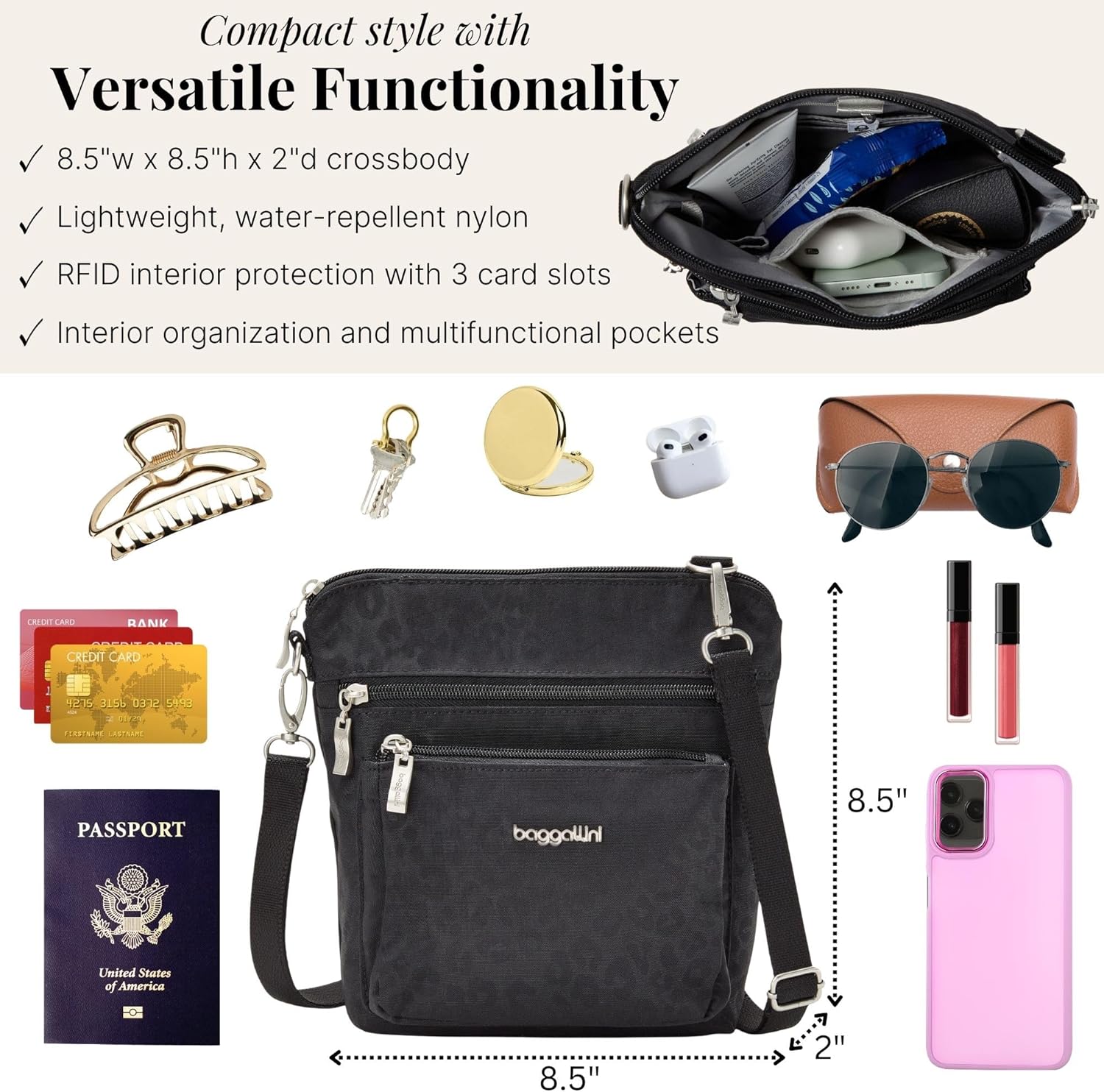 Baggallini Modern Pocket Crossbody Bag for Women, 8.5"x8.5" Handbag Purse with RFID, Lightweight Water-Resistant - Image 4