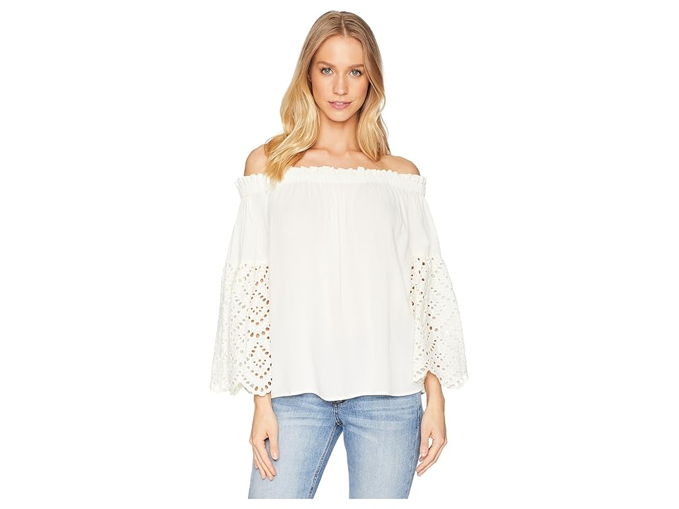 

1.STATE Off Shoulder Blouse with Eyelet Sleeves (Antique White) Women's Blouse