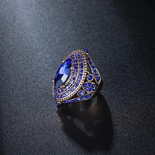 Vista 2 de Anillo de mujer - 1.260 in de gran tamaño chapado en oro antiguo estilo turco azul piedra preciosa anillo vintage joyería de las mujeres J0769BLUE