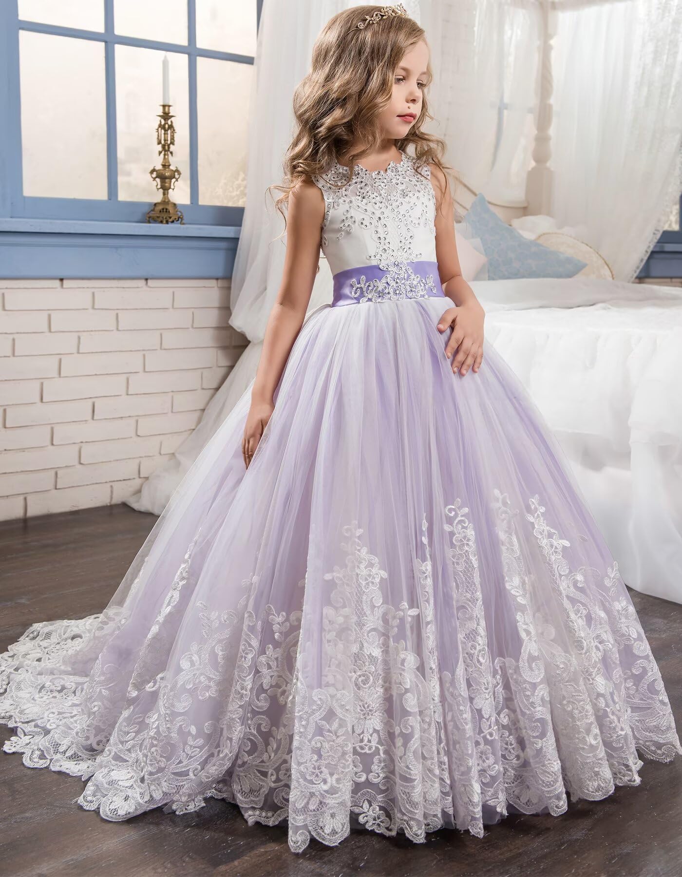 Spitze Applique Blumenmädchen Kleider Puffy Prinzessin Pageant Kleider für Kinder Tüll Ballkleid