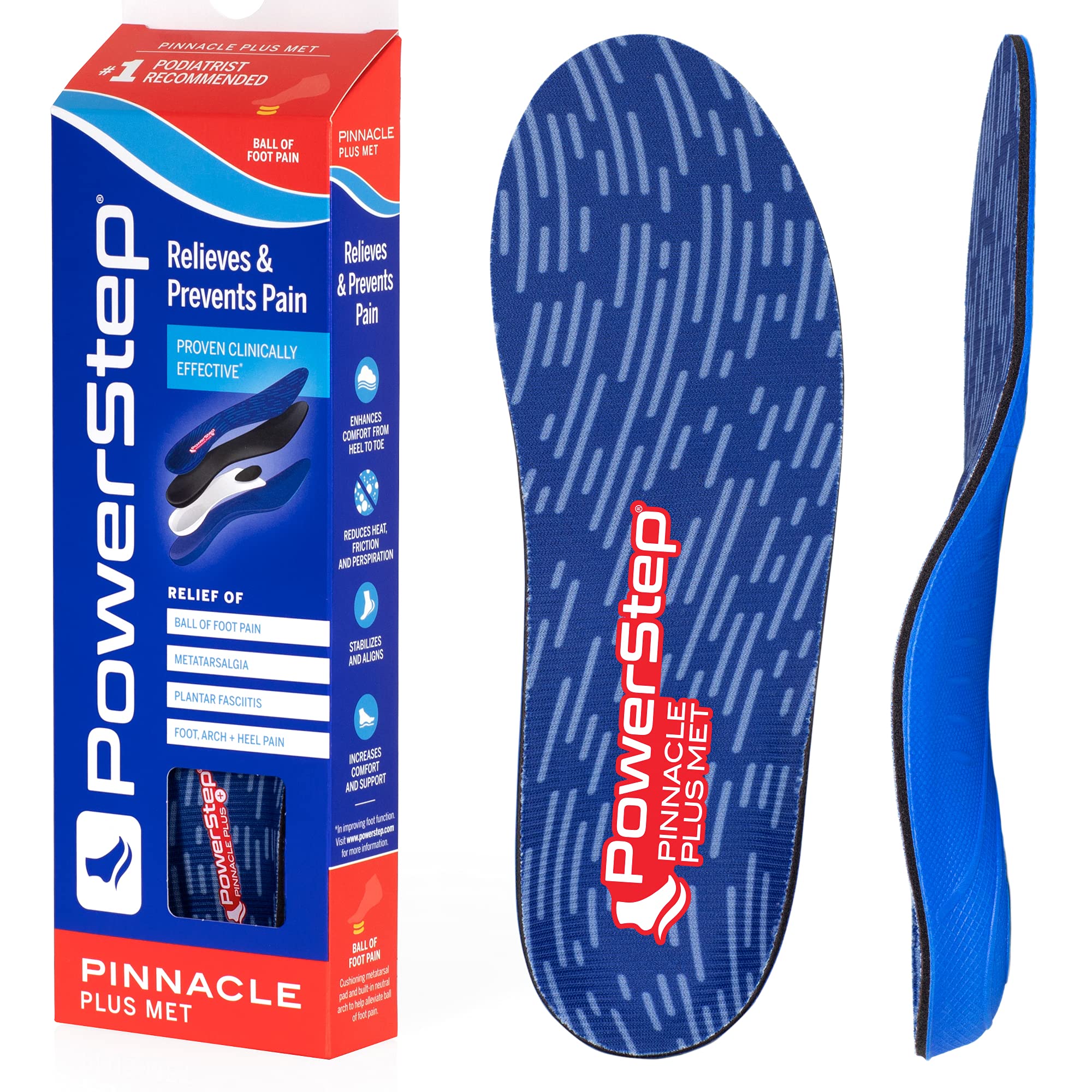 Buy Powerstep Pinnacle Plus Met Insoles, Neutral Arch Support, Metatarsalgia, Morton's Neuroma