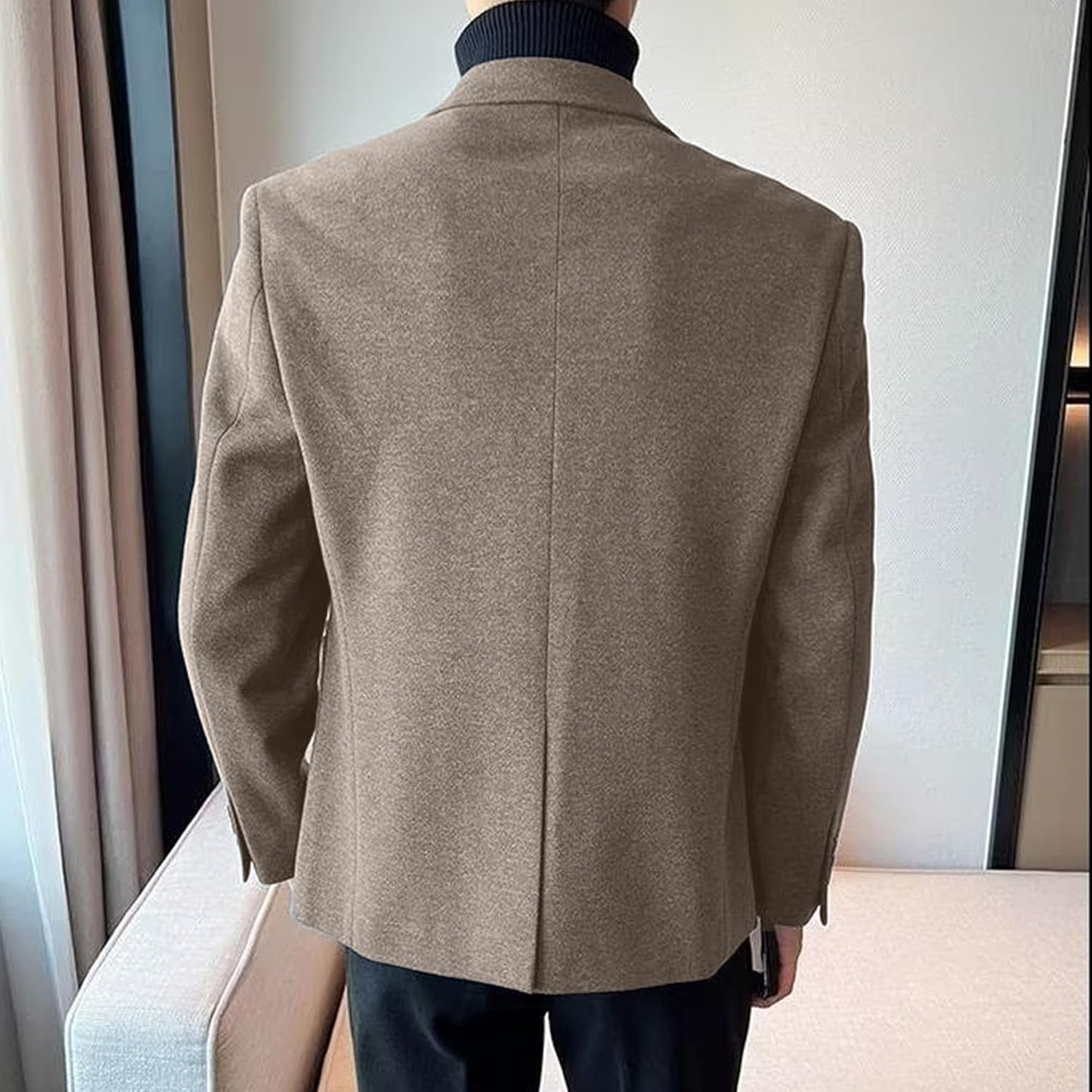 Men Lightweight Thicken Woolen Blend Coat Slim Fit Comfortable Business Casual Blazer Spring Notched Lapel Suit Jacket