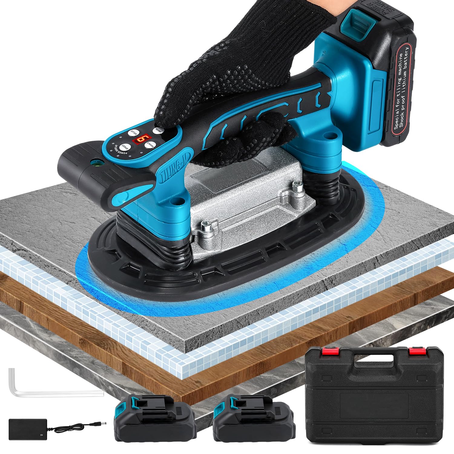 Tile Vibration Tool 250mm Suction Cup 882lbs/400kg Adsorption Handheld Tile Installation Leveling Machine Tile Vibrator Tool for Tiling Leveling