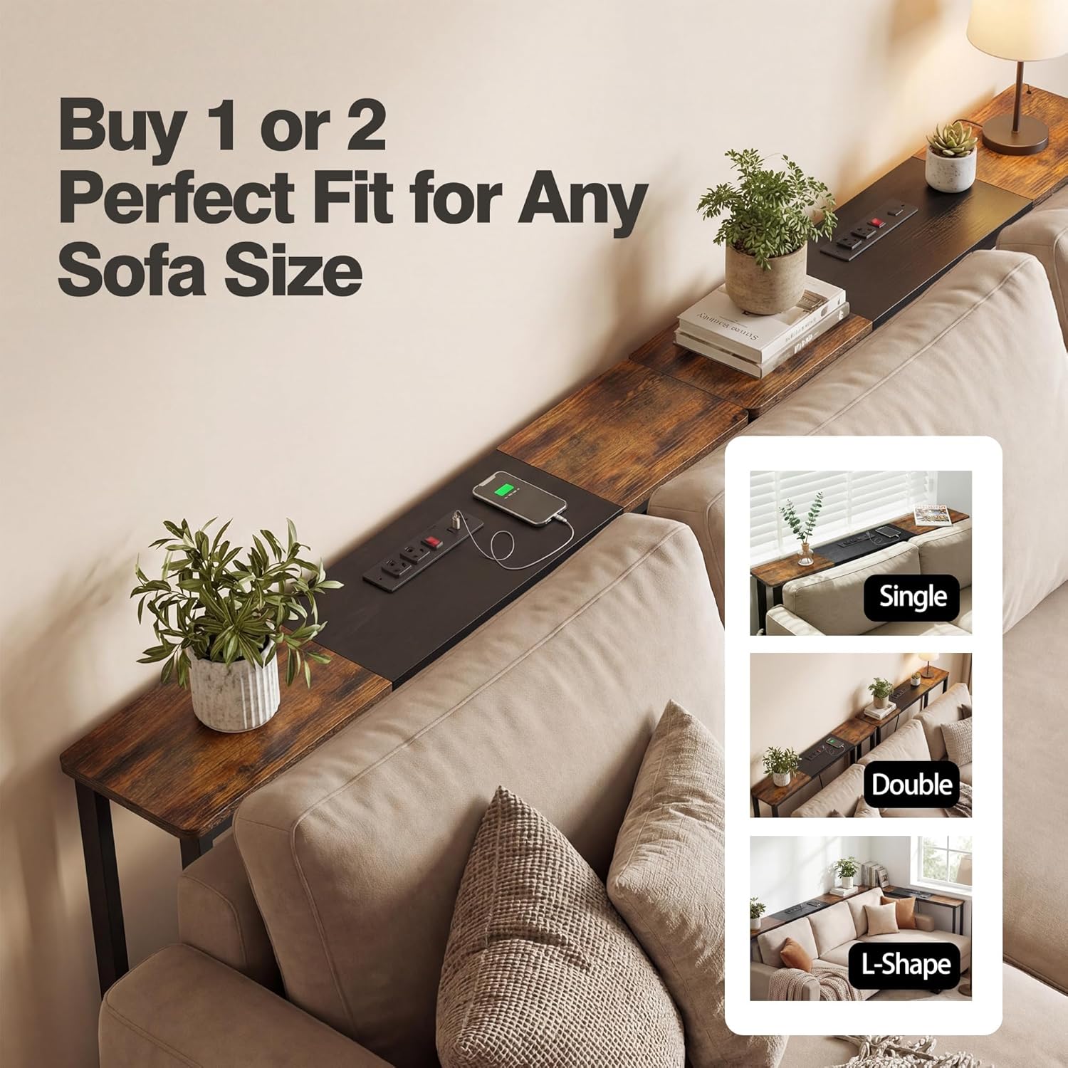 8.6" Narrow Console Table Behind Couch, 39.7” L x 32.3” H, Slim Sofa Table with Fast Charging Station for Small Spaces, Skinny Entryway & Hallway Table, Easy Assembly