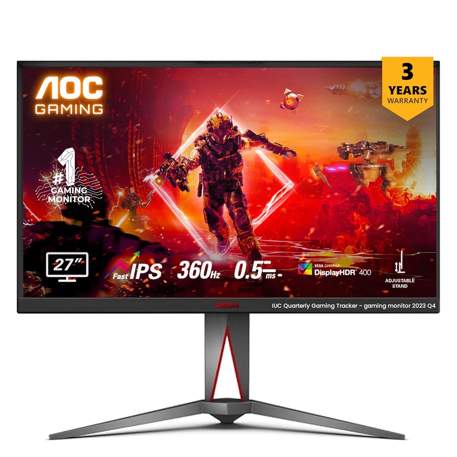 AOC AG275FS/94 Gaming Monitor 27 inch 1920 x 1080 Full HD Fast IPS Monitor, 360Hz, 0.5ms, AMD FreeSync Premium,HDR10, Flicker-Free and Low Blue Light, Height Adjustable Stand, 2 HDMI and 5 USB Ports