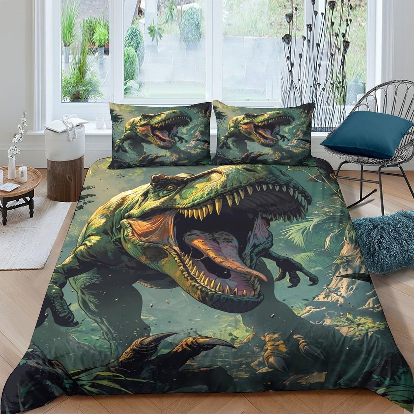 Ctjqhvkz Style-10 3D Printed Dinosaur Jungle Fitted Sheet Microfiber Soft Green T-Rex Bed Cover For Bedroom Dorm Mattress Decor Single（135X200cm）