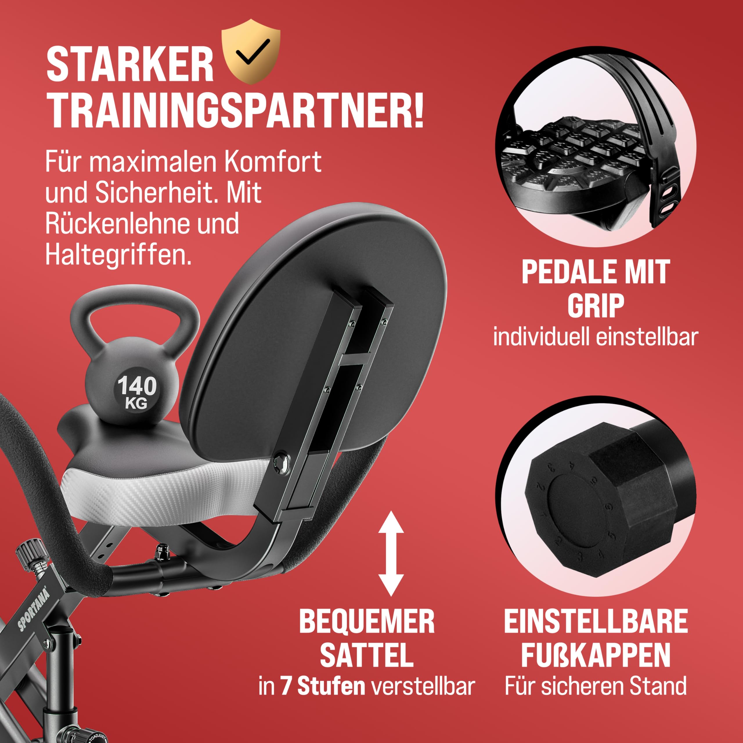 Heimtrainer Fahrrad EAGLE 3-3in1 Ausdauer Ergometer - Klappbar - LCD Display - Höhenverstellbar - inkl. Fitnessbänder - Hometrainer, Fitnessbike, Workout Bike, Trimmrad, Indoor Bike