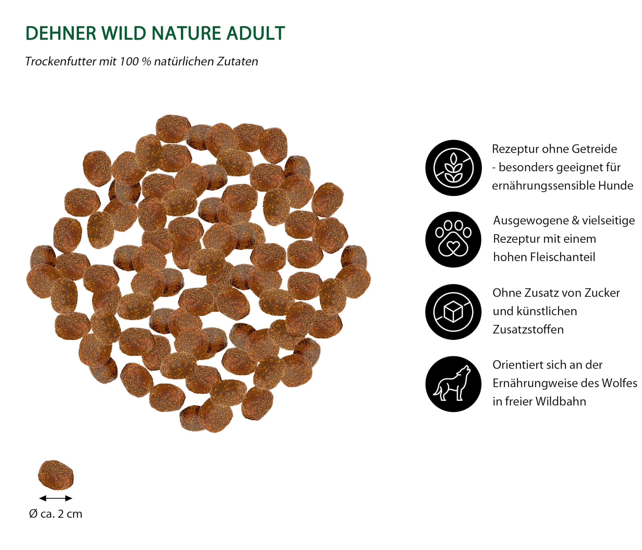 Dehner Wild Nature Hundetrockenfutter Bergweide | Premium Trockenfutter | getreidefreies Hundefutter mit Pferd | für ausgewachsene Hunde | hoher Fleischgehalt | für sensible Hunde | Adult | 12 kg