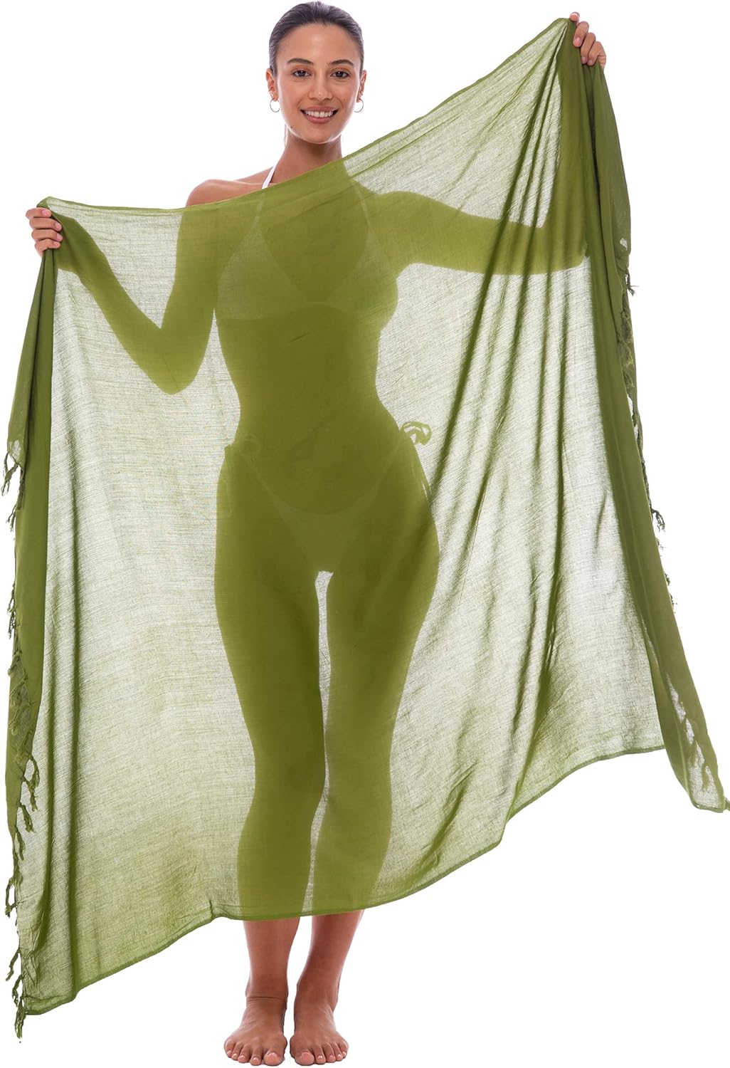 Back From Bali Womens Sarong Wrap Swimsuit Cover Up Solid Beach Pareo Bathing Suit Skirt Coconut Tie Clip - Image 3