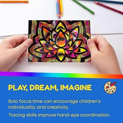 Miniatura 10 de Hygloss Products Fun - Juego de arte negro mate para niños, incluye 100 papeles holográficos plateados, 4 x 6 pulgadas y 20 lápices de madera