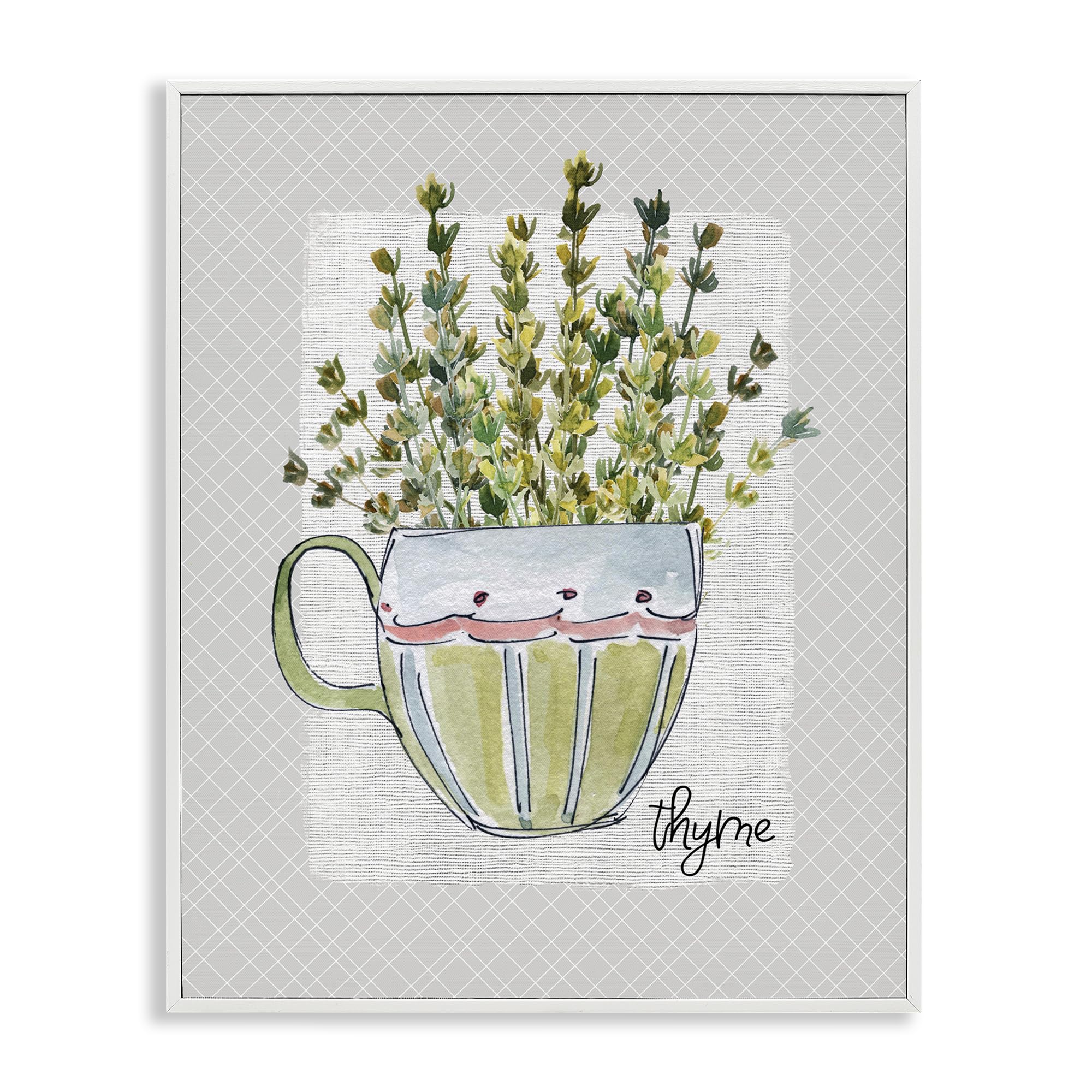 Stupell Industries Coastal White (Textured) 'Thyme Herb Mug'| Framed Giclee Art