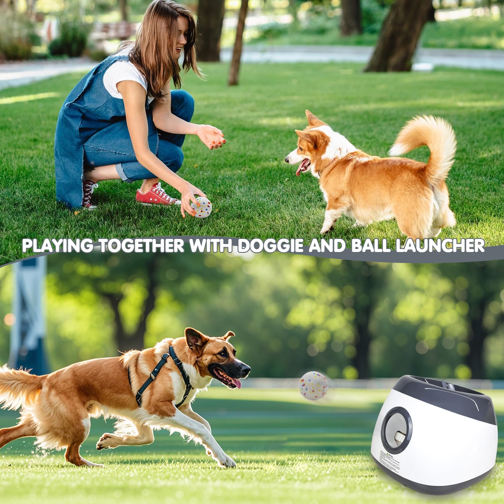 MEKAPLE Lanceur automatique de balles pour chien, lanceur de balles interactif amélioré pour chien avec 3 distances, 8,6 à 20,6 m, lanceur de balles télécommandées pour chiens de taille moyenne et