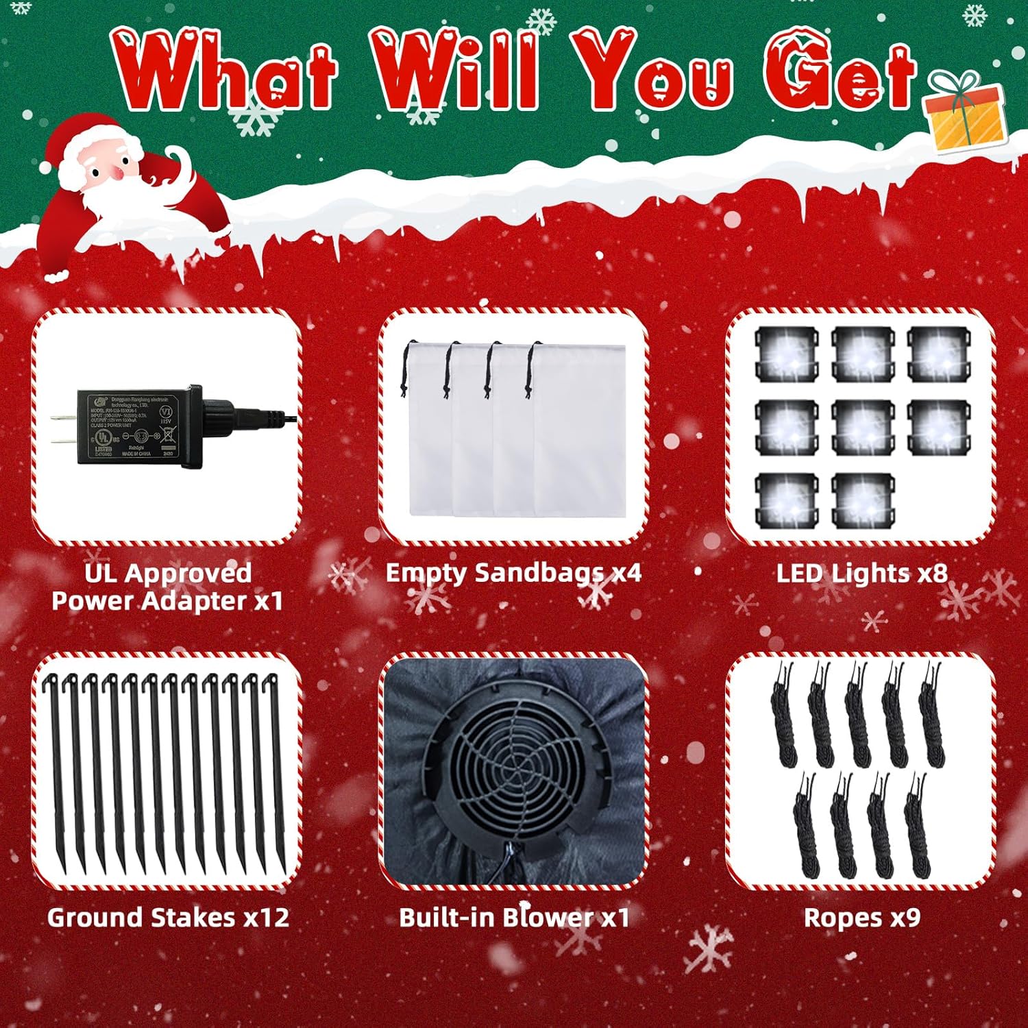 B&D 12FT Giant Christmas Inflatables Santa Claus Outdoor Decorations Built-in LED Lights, Christmas Blow Up Santa Yard Decorations with Gift Bag Inflatable Xmas Decorations for Yard Garden Lawn - Image 7