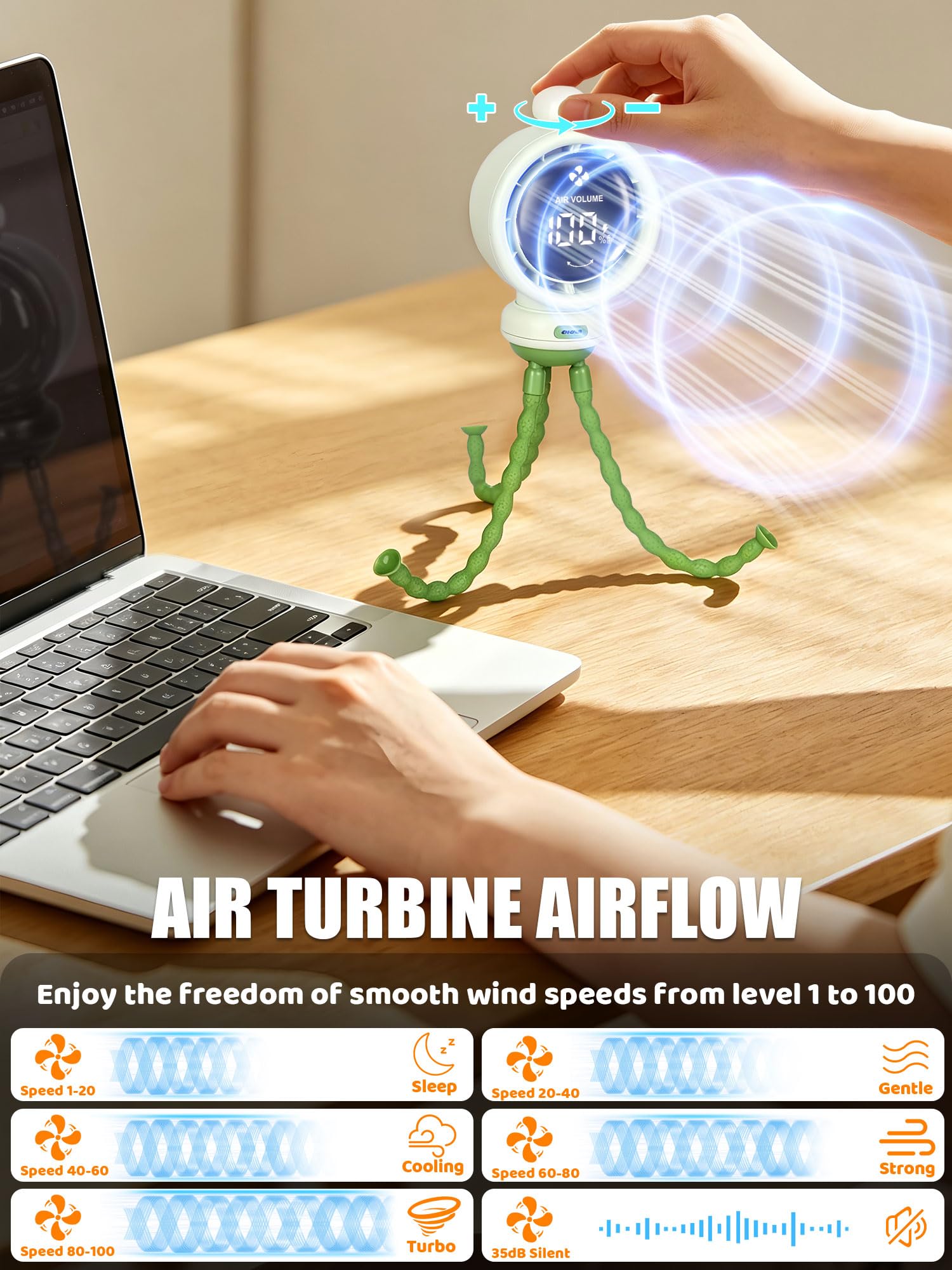 Mini ventilatore portatile per passeggino, oscillazione automatica, velocità continua, display, luce notturna a LED con clip sui ventilatori, accessori per passeggini alimentati a batteria, verde
