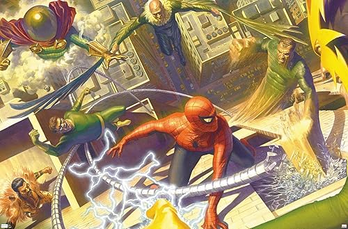 Trends International Marvel Comics - Póster de pared de Spider-Man, batalla con seis siniestros, 22.375 x 34 pulgadas, versión premium sin marco