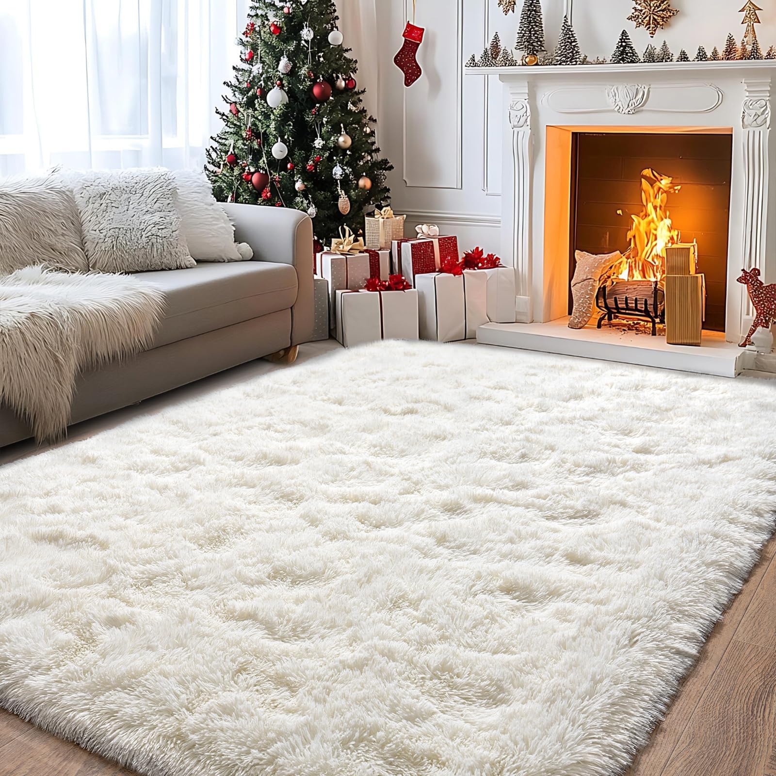 BSGIFT Alfombra de pelo largo, 160 x 230 cm, color crema, mullida, para salón, moderna, para salón, cama, alfombra de pelo alto, antideslizante, para dormitorio, habitación infantil