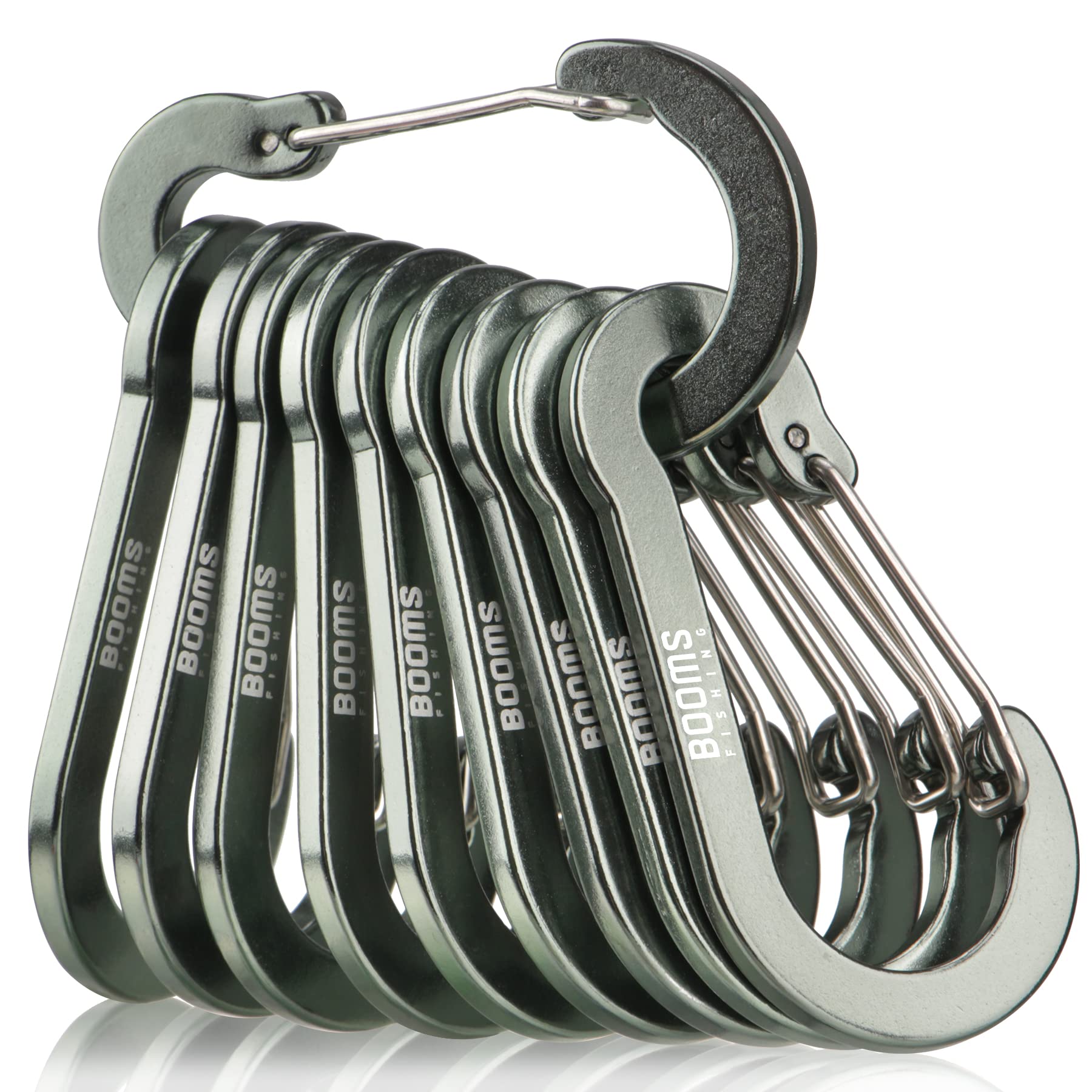 Booms Fishing CC5 Multi-Use Carabiner Clips, 10 Pack 2.7" Small Caribeener Clips, Mini Keychain Aluminum Caribeaner Clip