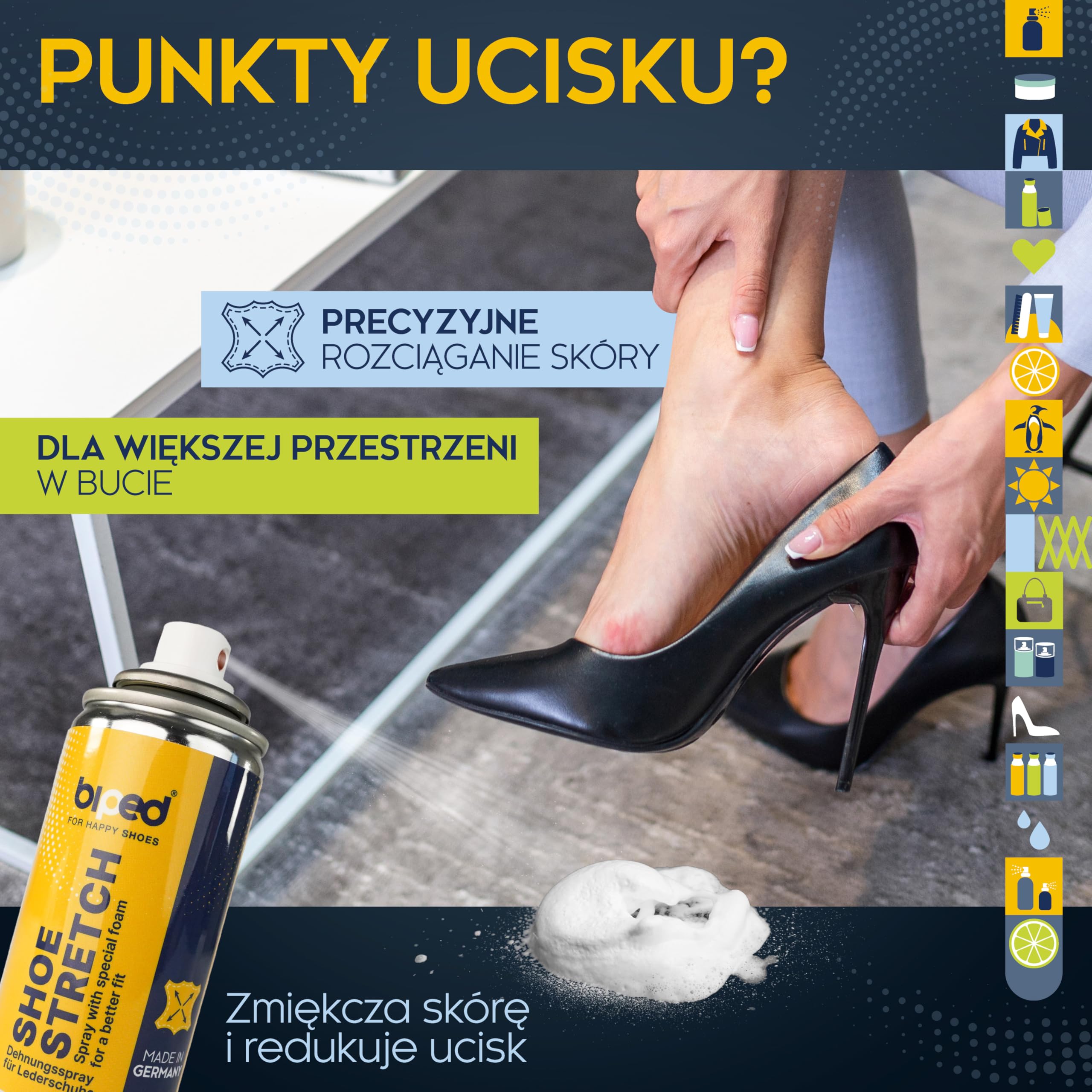 biped SHOE STRETCH spray do rozciągania butów – zmiękczacz skóry redukuje ucisk – do skóry licowej i zamszu 100 ml – Wyprodukowano w Niemczech z3002