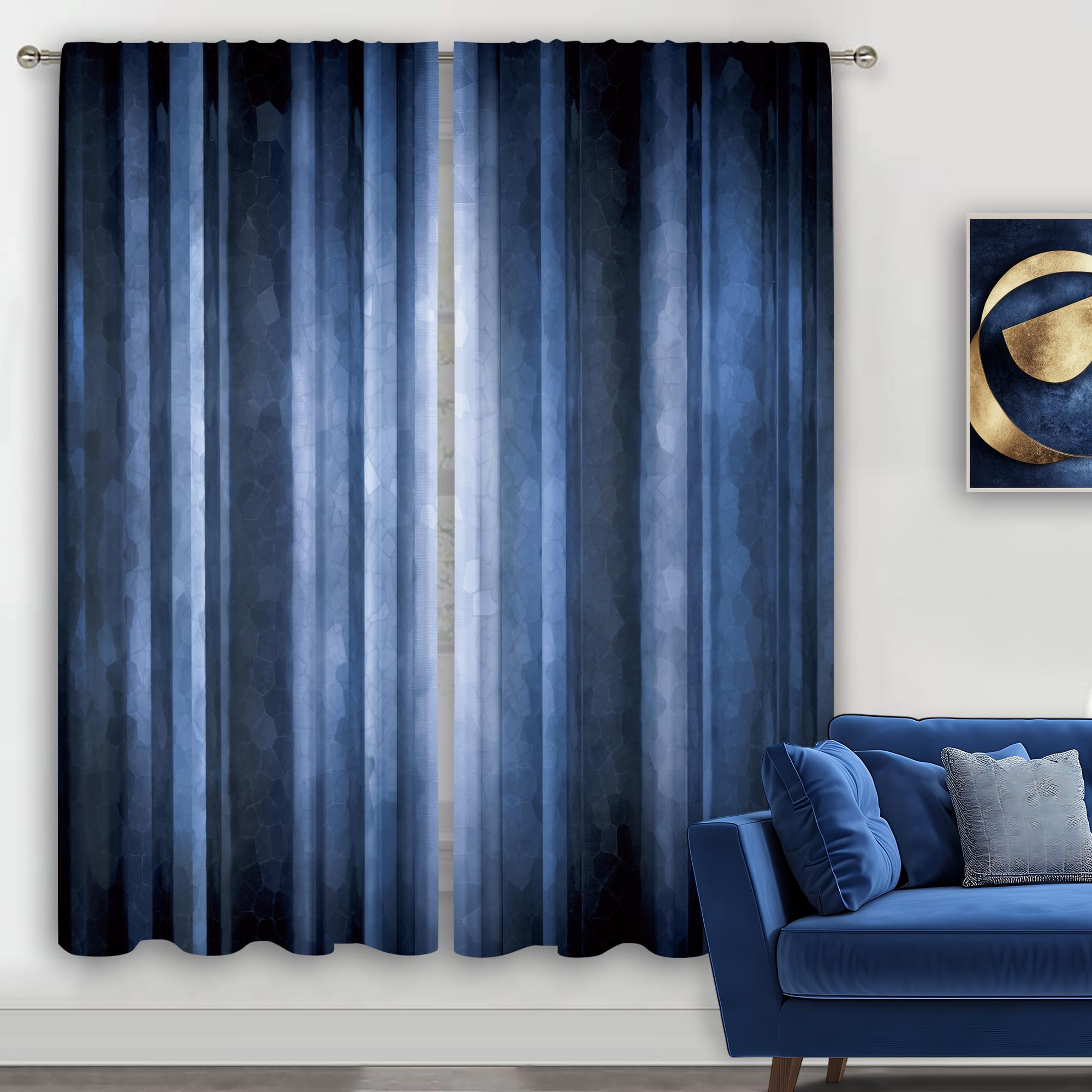 MESHELLY Rustic Navy Blue Curtains 42W x 63H Inch Rod Pocket Abstract Modern Ombre Curtains Navy Blue Bedroom Decor for Men Farmhouse Striped Vintage