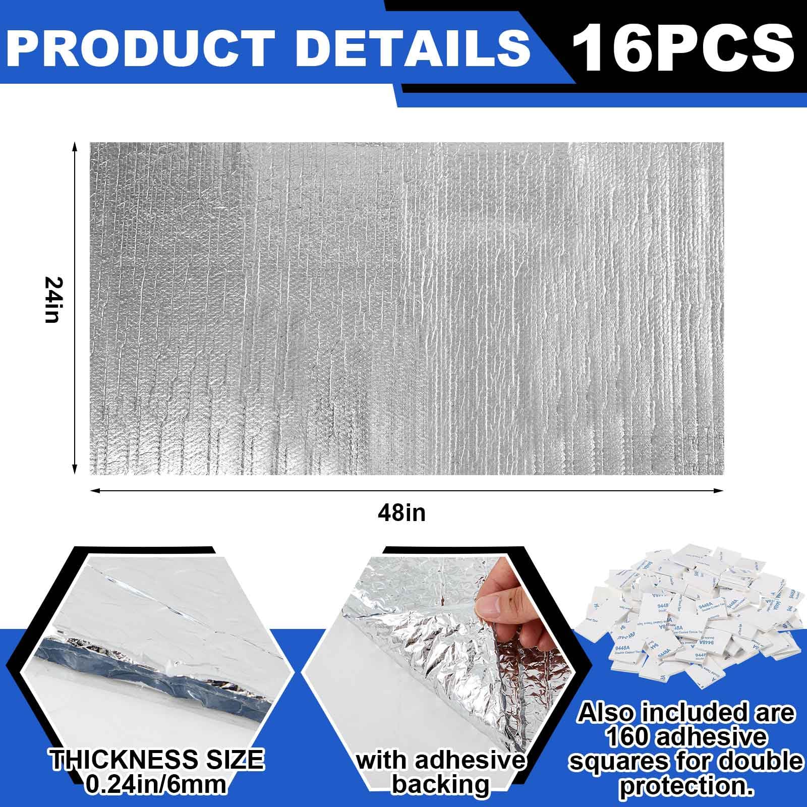 Paquete de 16 paneles aislantes autoadhesivos para puerta de garaje de 24 x 48 pulgadas, juego de aislamiento de doble burbuja de 0.2 pies de grosor, con respaldo adhesivo, lámina de aluminio