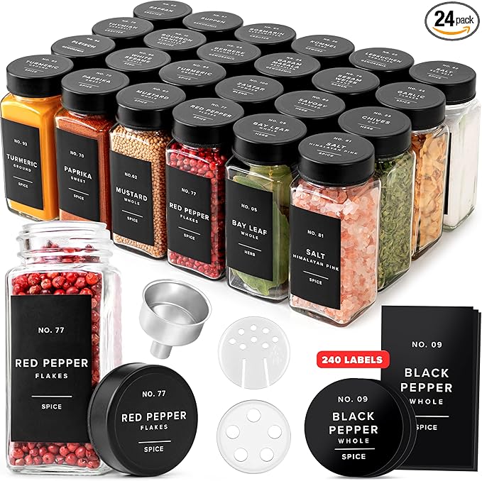Glass Spice Jars with Label and Stainless Steel Lids