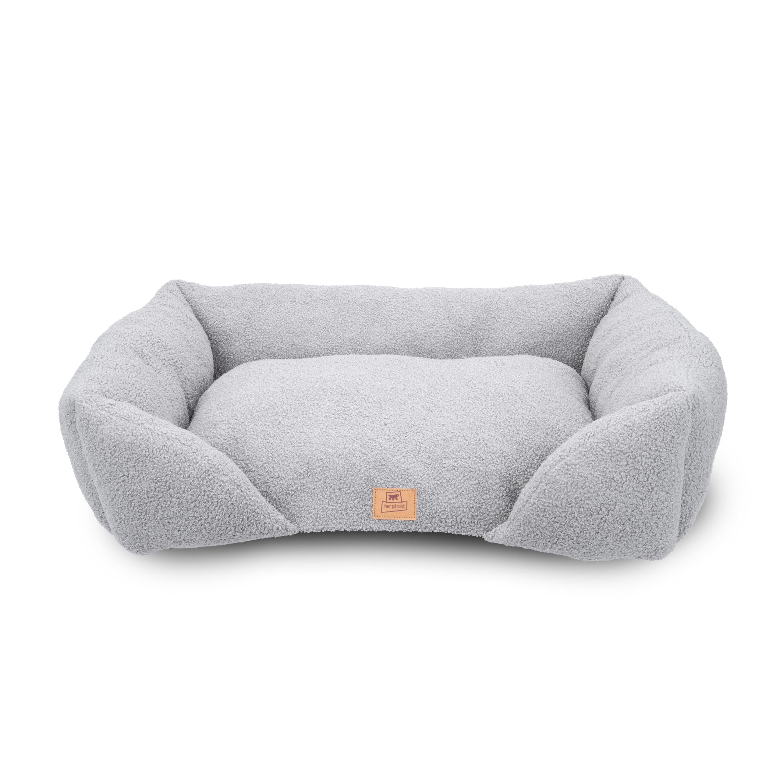 Ferplast Hundebettkissen für mittelgroße Hunde, Katzenbett, waschbarer synthetischer Bouclé-Stoff, weiche Polsterung, 78 x 56 x H 22 cm, Grau