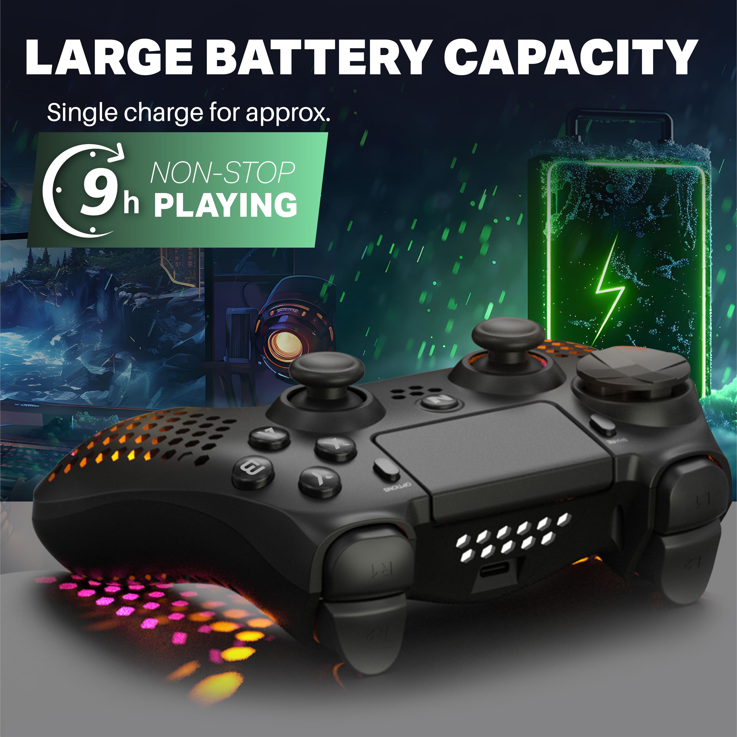 NITHO Wireless Controller per PS4/PC/Android/iOS/PS3, Controller di Gioco con Sensore a 6 Assi, Luci RGB LED, Doppia Vibrazione, Jack Audio da 3.5 mm, Gamepad Joystick per PS4/PC