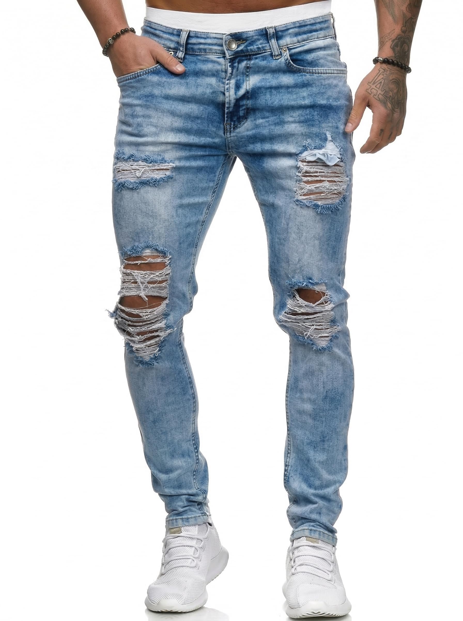 HUNGSON Herren Jeans Ripped Skinny