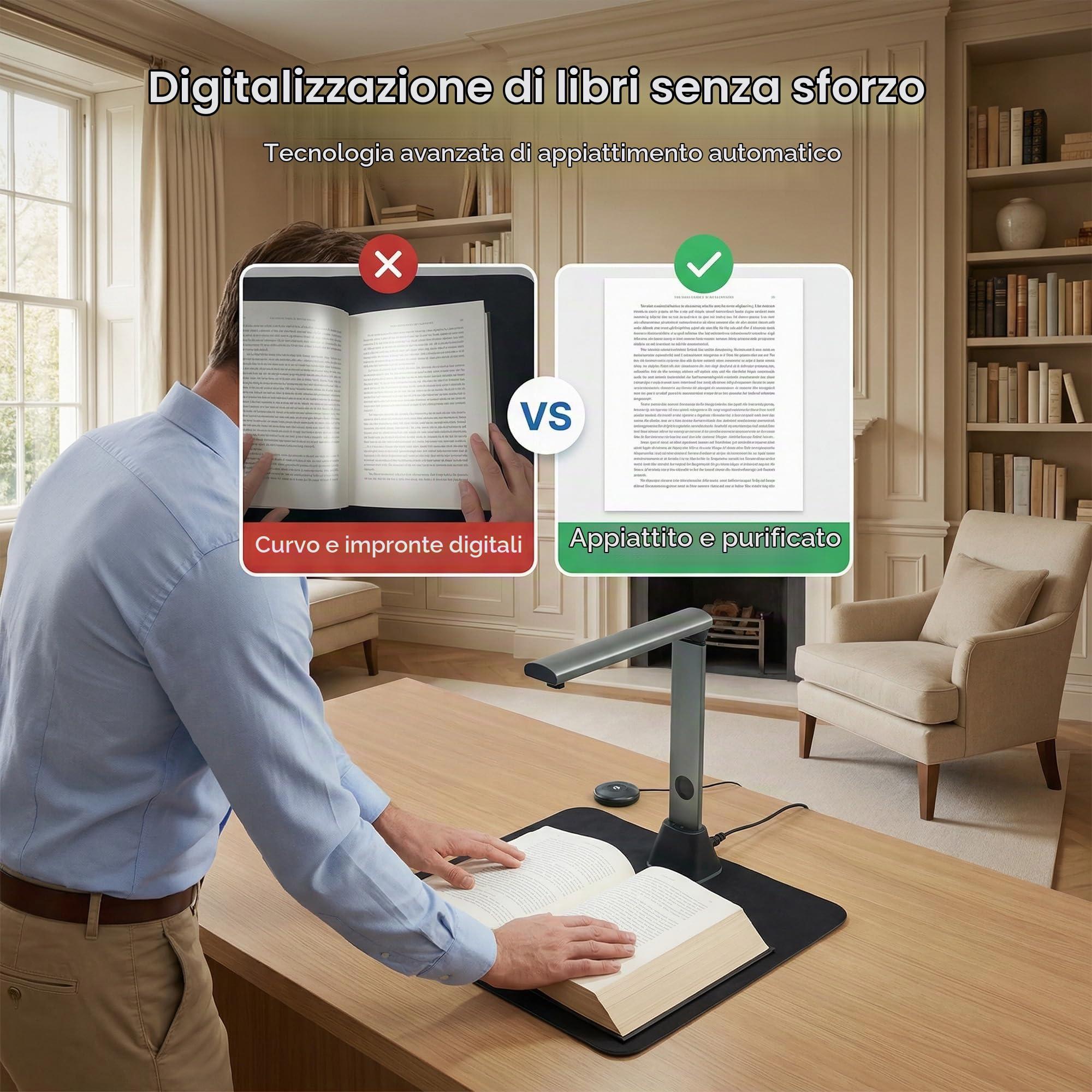 Scanner Documenti A3 17MP: | OCR 130 Lingue Fotocamera Documenti USB 4 LED Scanner Libro Ufficio Scuola Archivio Home Office