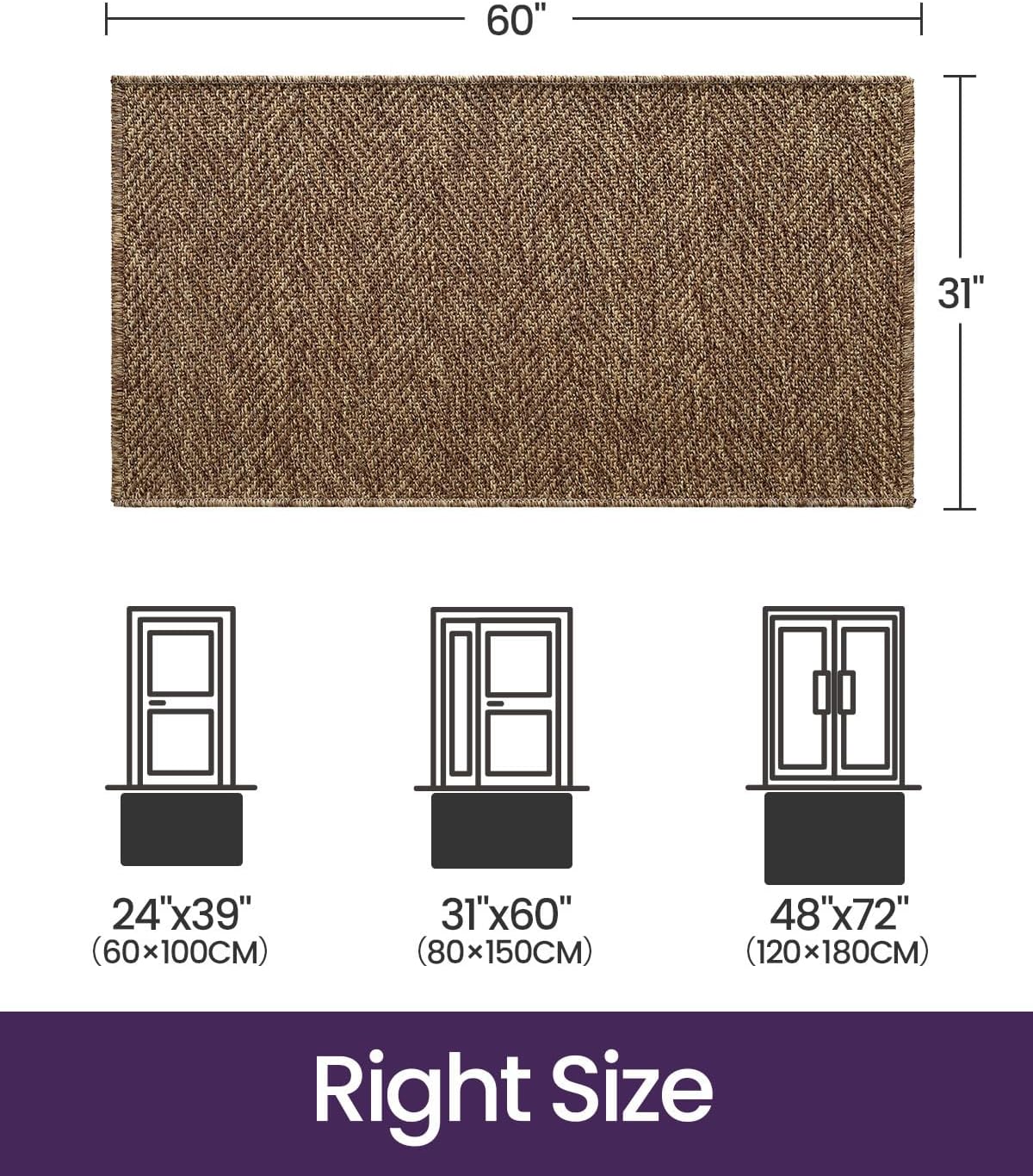 DEXI Dirt Trapper Door Mat, 31x60 Washable Doormat, Dirt Resistant and Absorbent, Easy Clean Low-Profile Floor Rugs for Entryway, Front Door, and Inside Entrance, Brown 2'7" x 5' (Rectangular) Brown