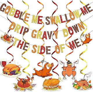 Gobble Me Swallow Me Thanksgiving & Friendsgiving Decorations - Thank You & Happy Thanksgiving Banners