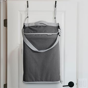 CleverMade Hanging Laundry Hamper Bag with Over the Door Hooks, Single, Stone