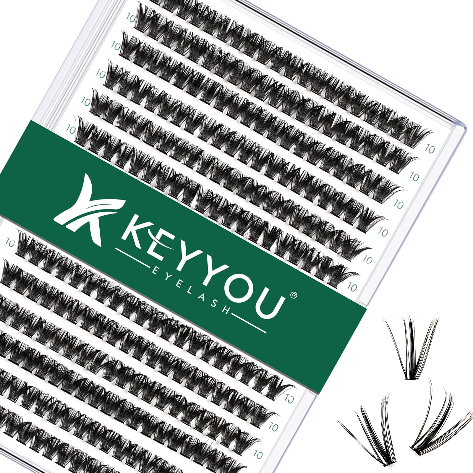 KEYYOU Wimpern Extensions 300pcs Cluster Lashes 50D C Curl 10mm Einzelne Wimpern Volume Natürlich Sanft Wimpernverlängerung（50D-C -10）