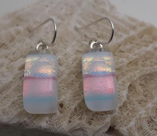Miniatura 4 de White Peach Gold Fused Dichroic Glass Sterling Silver Earrings N223