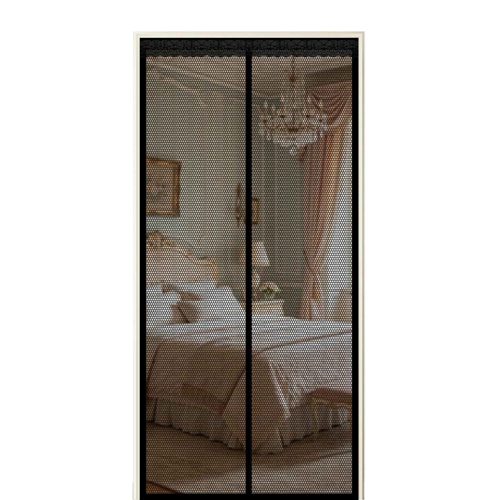 Fly Screen Door 140 x 195 cm Self Sealing Powerful Magnets Magnetic Fly Screen Doors with Powerful Magnets & Full Frame Magic Tape Suitable for Patio Doors Balcony Bedroom, Black