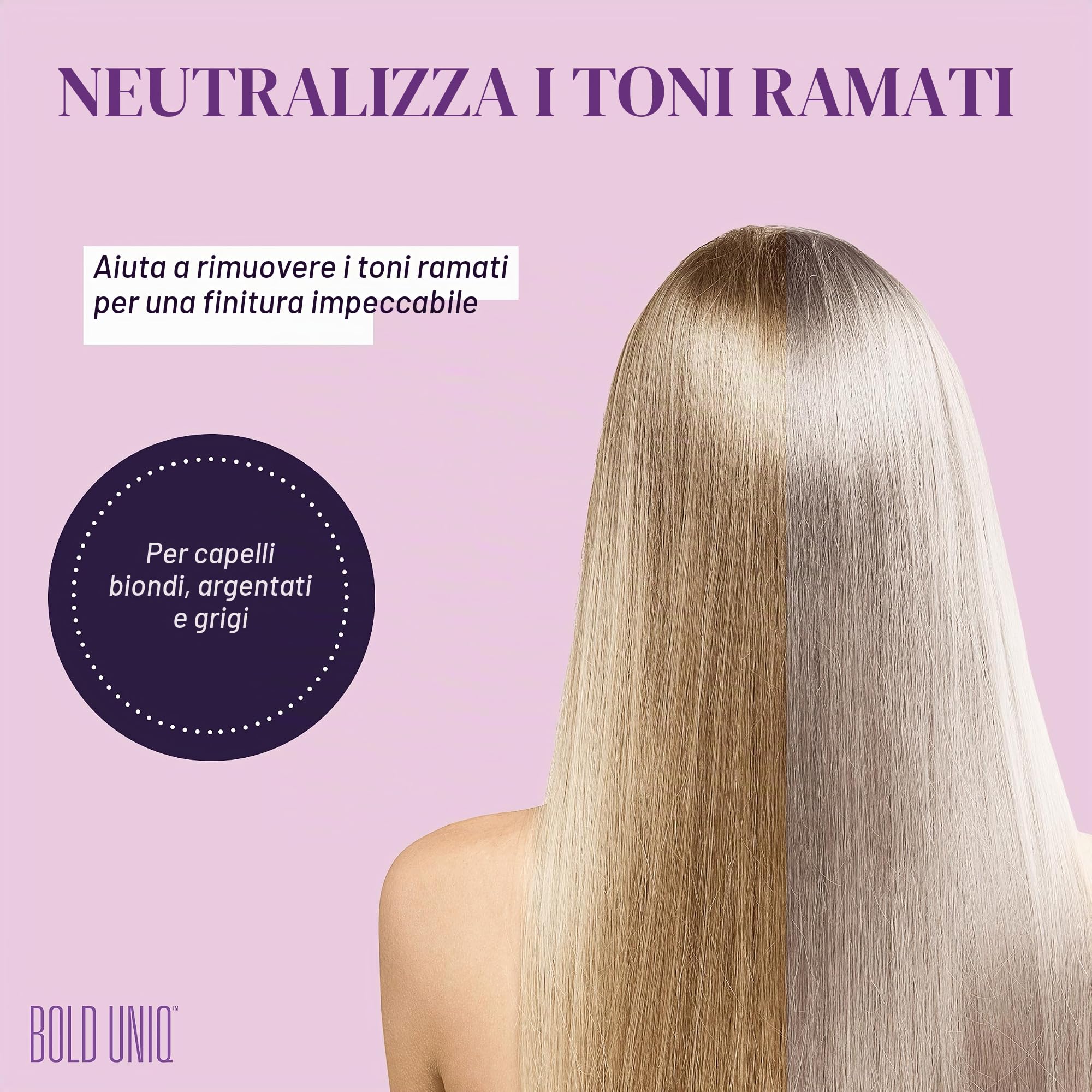 Bold Uniq Maschera Antigiallo per Capelli, Tonalizzante Viola per Capelli Biondi e Argento, 200ml