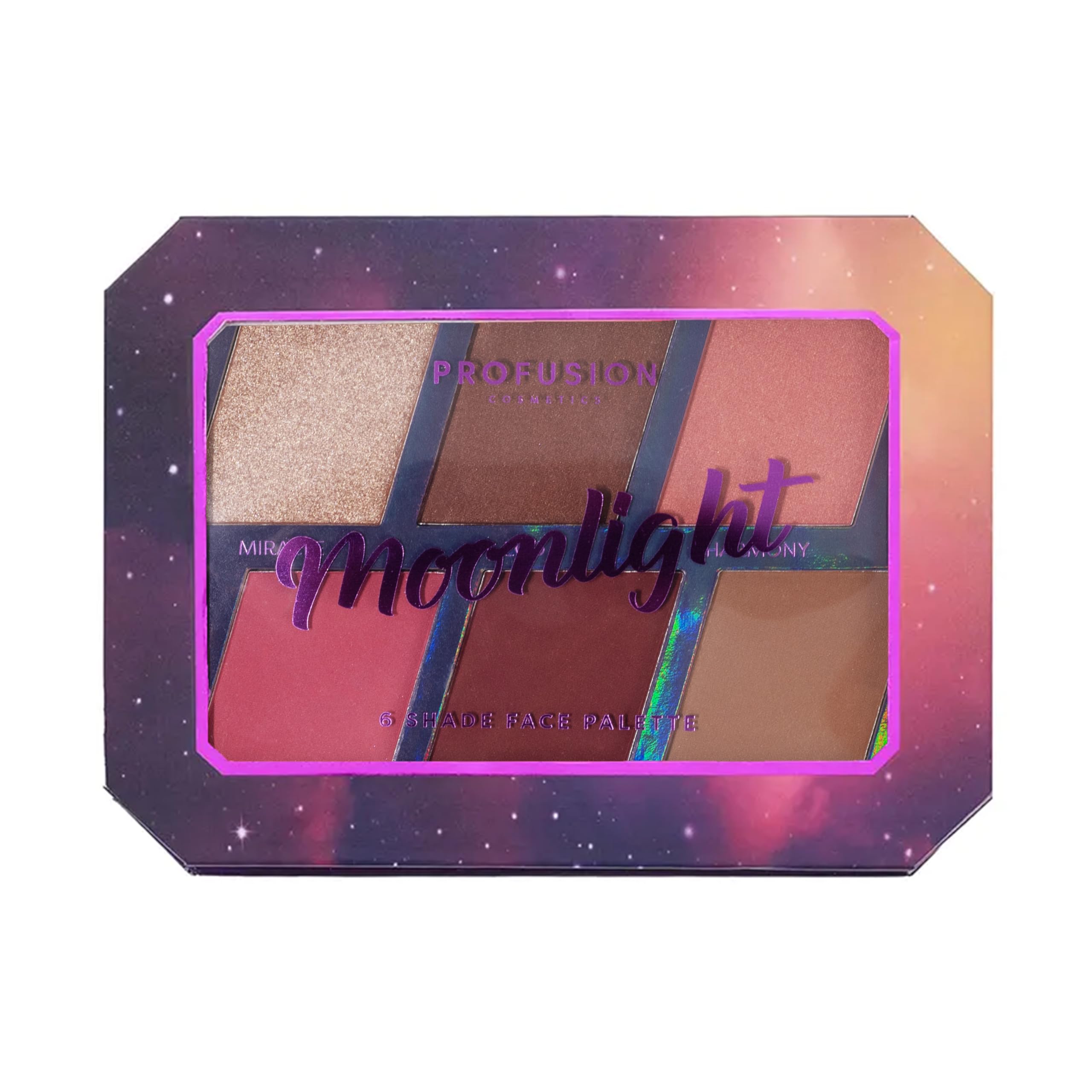 Profusion Cosmetics Moonlight 6 Shade Face Palette, Velvety-Smooth and Blendable Bronzer, Blush, and Highlighters for Buildable Stunning Looks