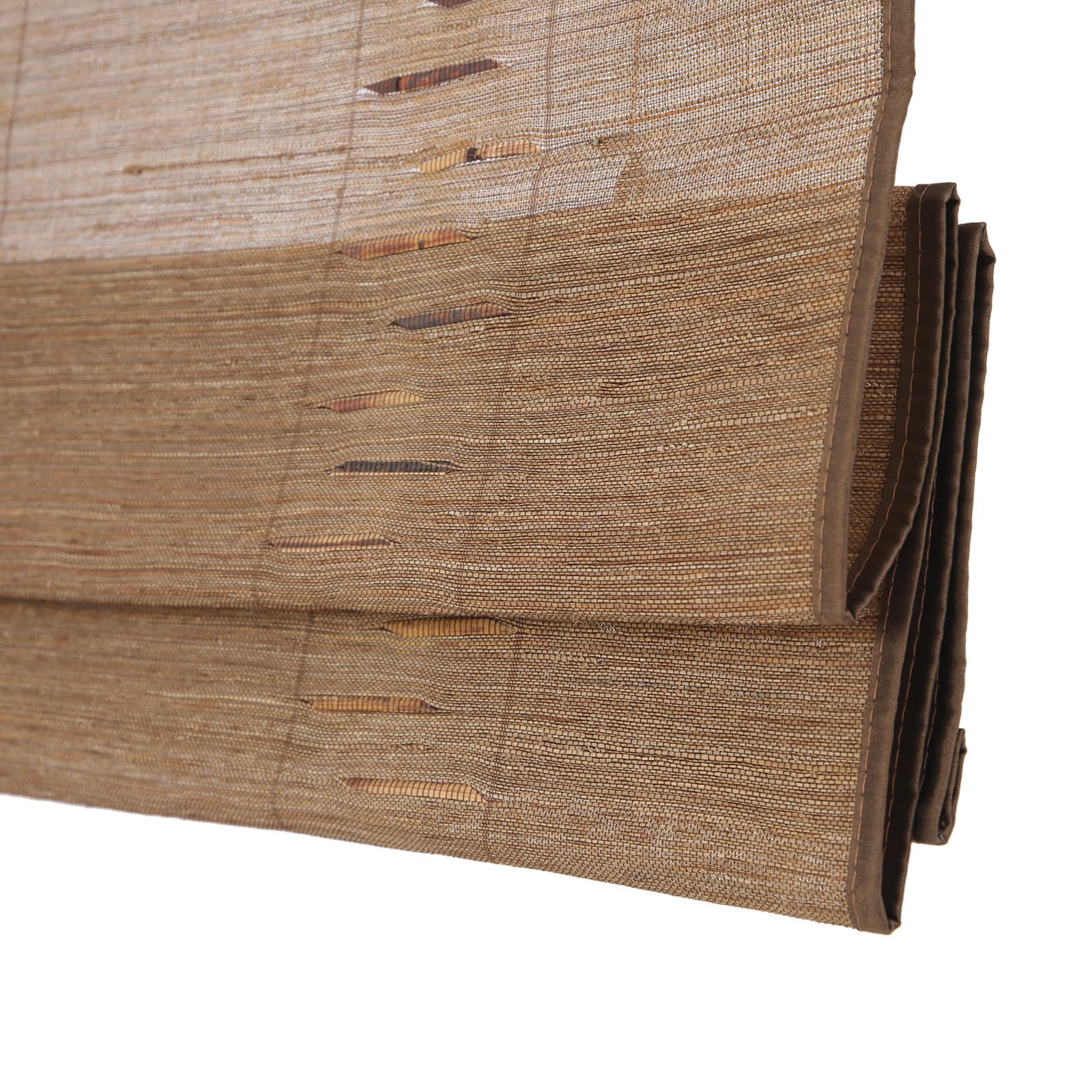 Cordless Blackout Bamboo Roman Shades, Bamboo Blinds with Borders Natural Woven Shades with 6 Inches Valance, Natural 100% Bamboo and Linen Window Blinds for Home， Dark Brown(KX-13)