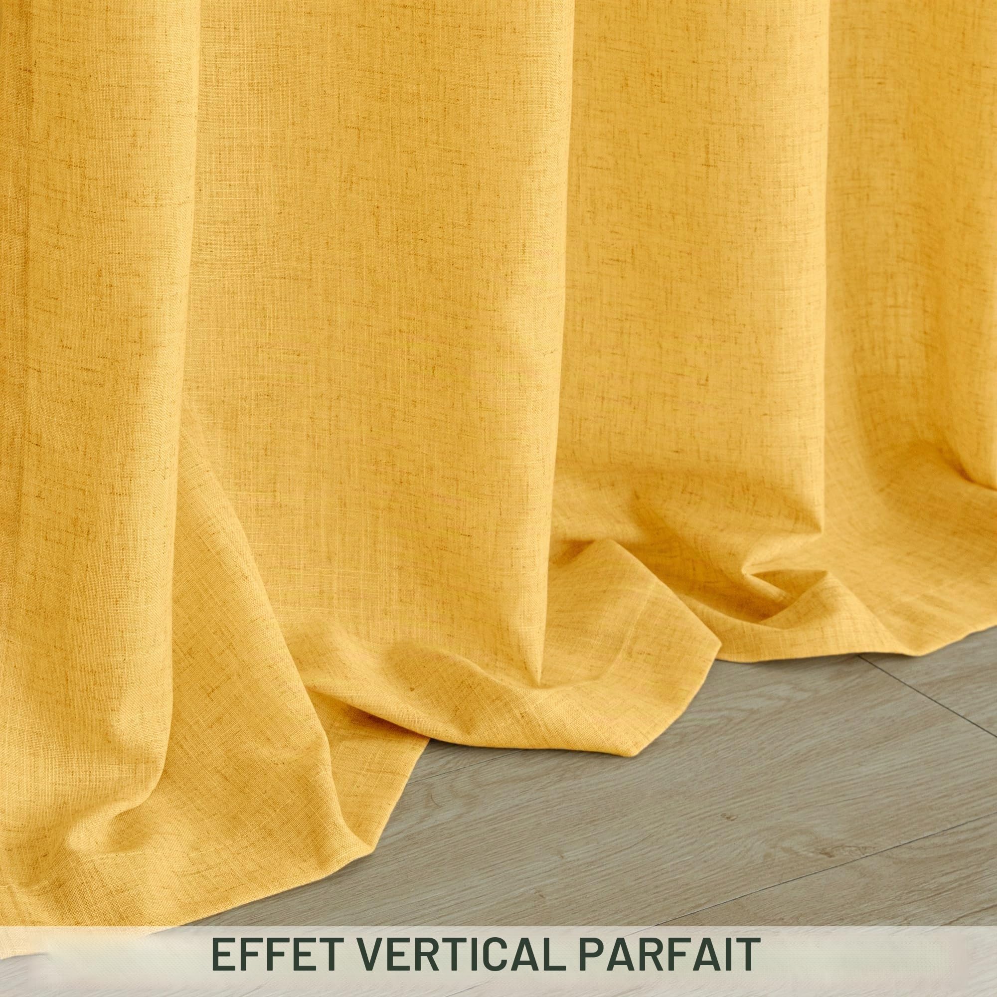 Lot de 2 rideaux en lin jaune doré pour salon, passe-tringle, filtrant la lumière, semi-transparents, jaune doré moutarde, pour chambre, décoration d'automne, 132 x 213 cm, tournesol