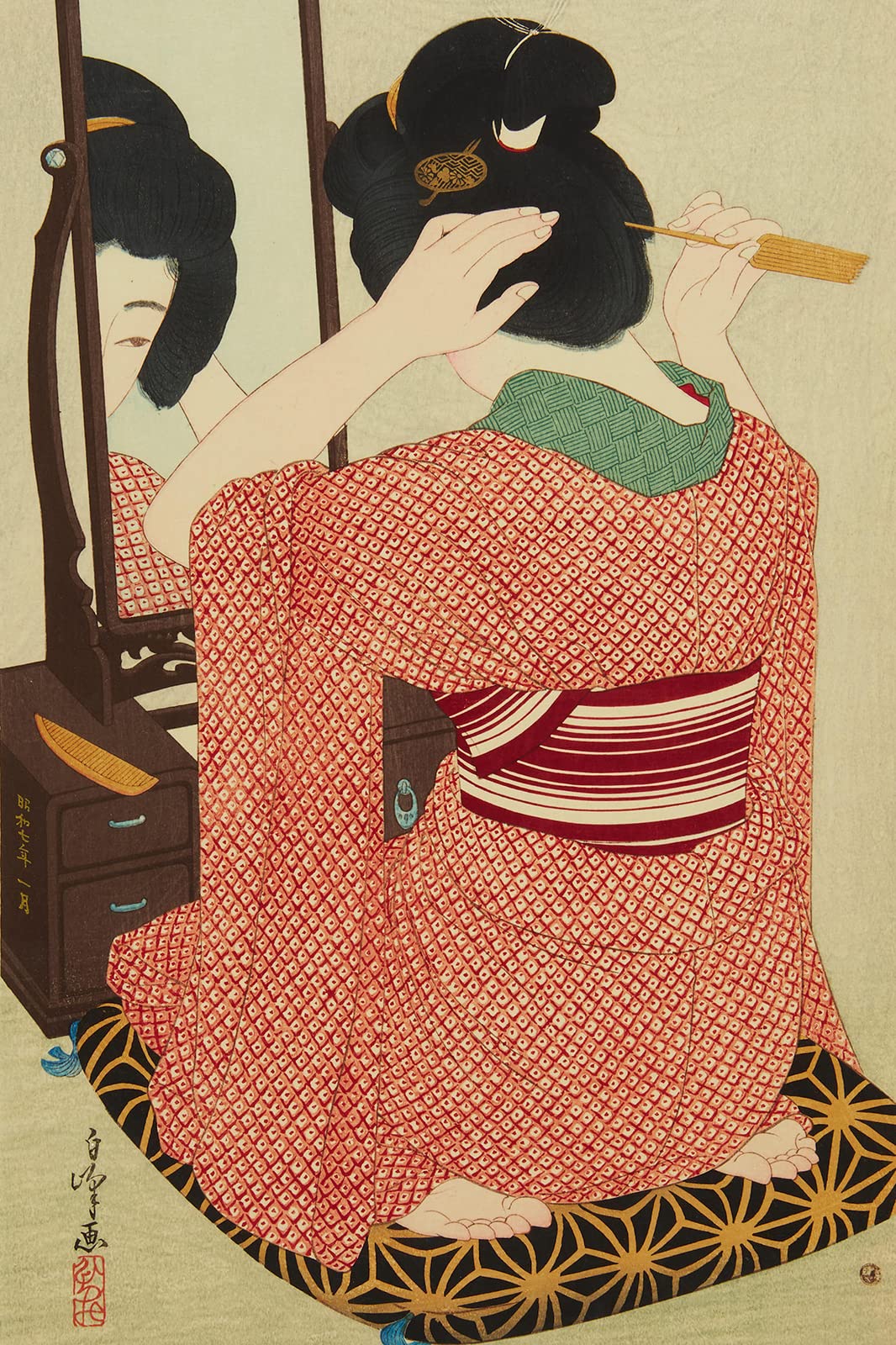 Amazon.com: Textured Paper - Katsushika Hokusai - Woman Combing
