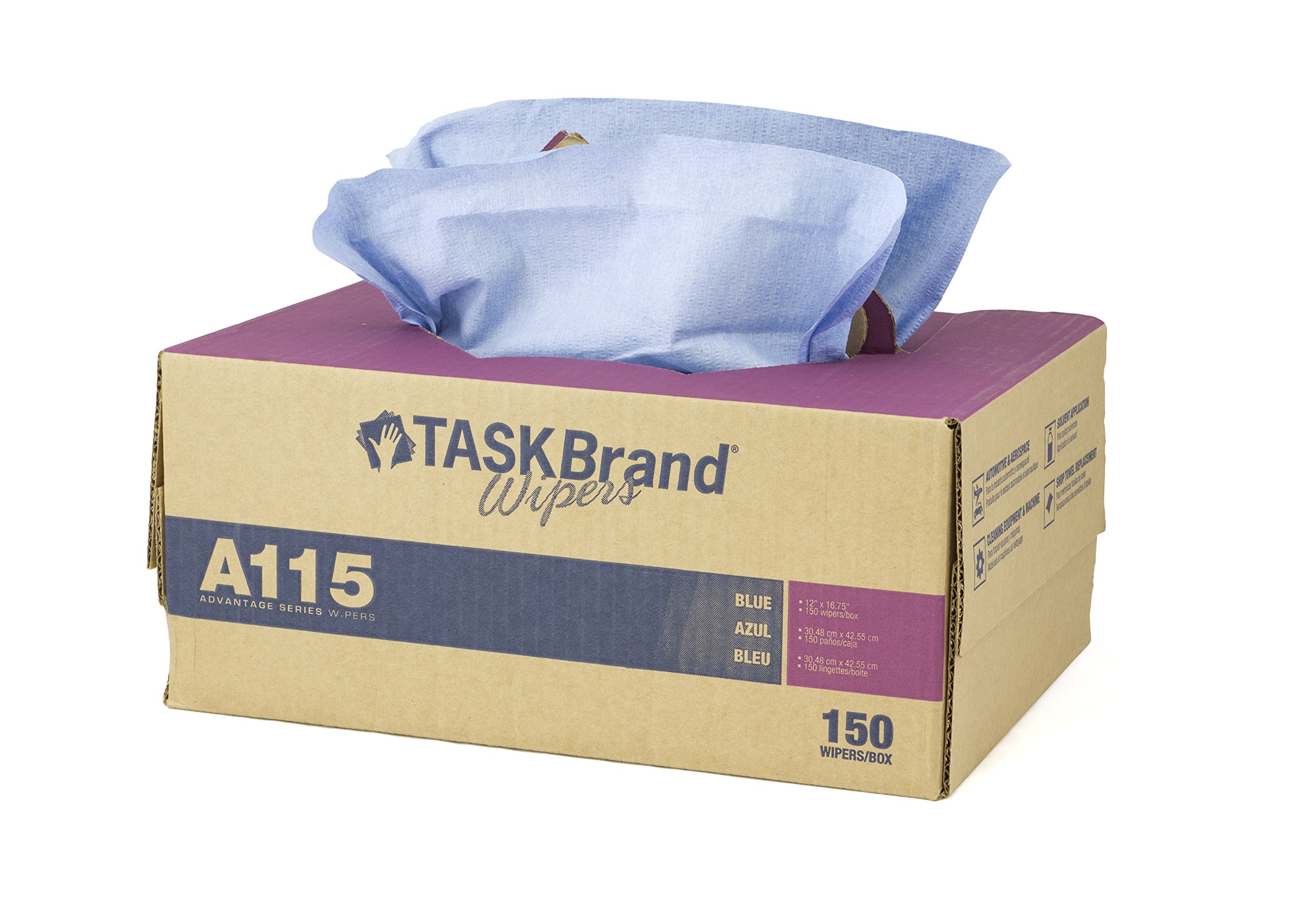 TaskBrand N-A115ITB Advantage Series Interfold Wipers Cloth for Heavy Duty Cleaning, Twintote, Spunlace, Blue (Pack of 150)